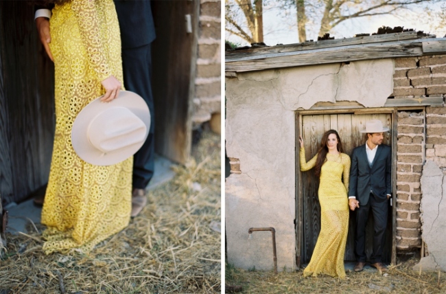 couple yellow dress cowboy hat southwestern Texas