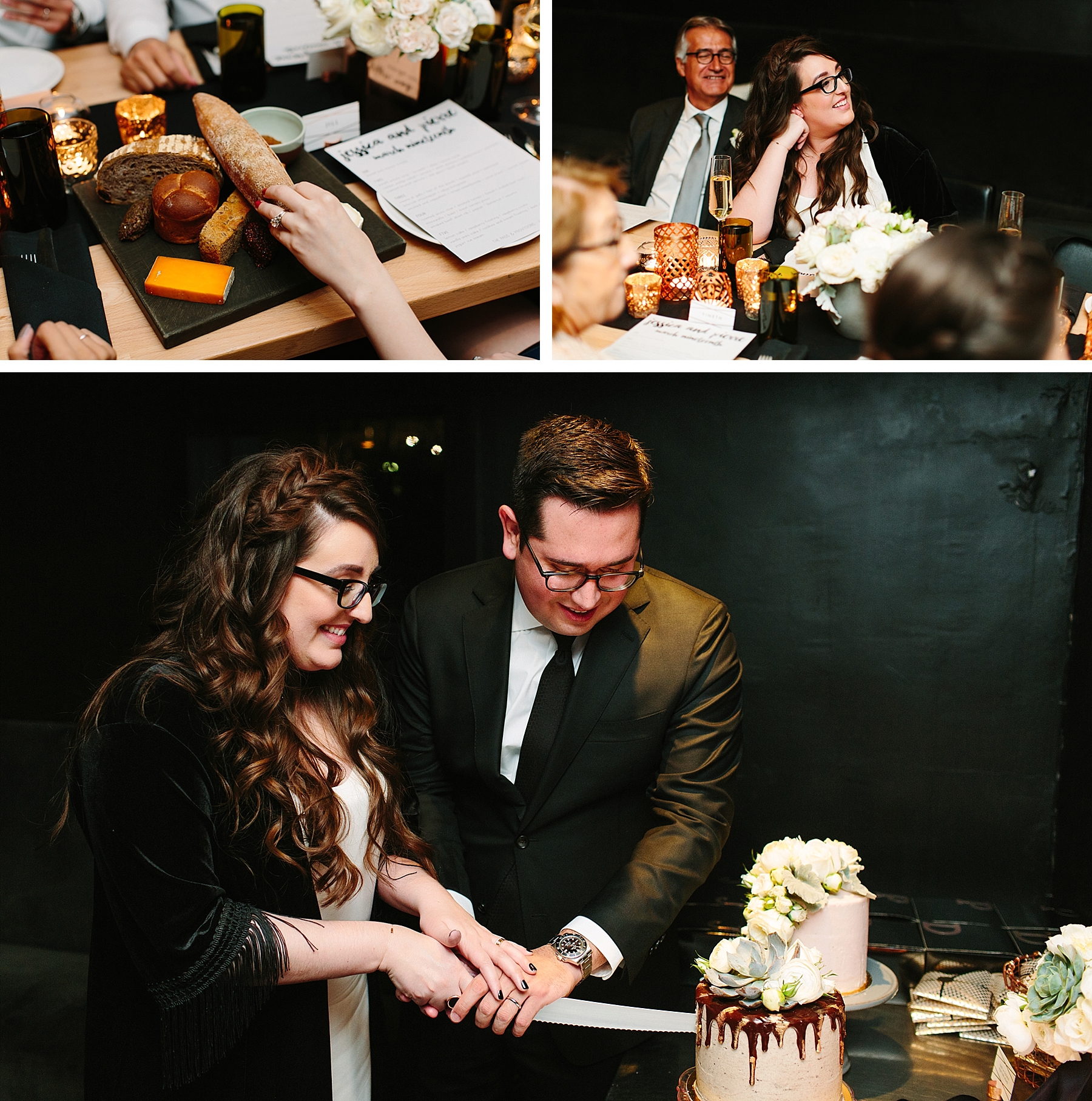 Houston Wedding reception at Pass & Provisions cutting cake
