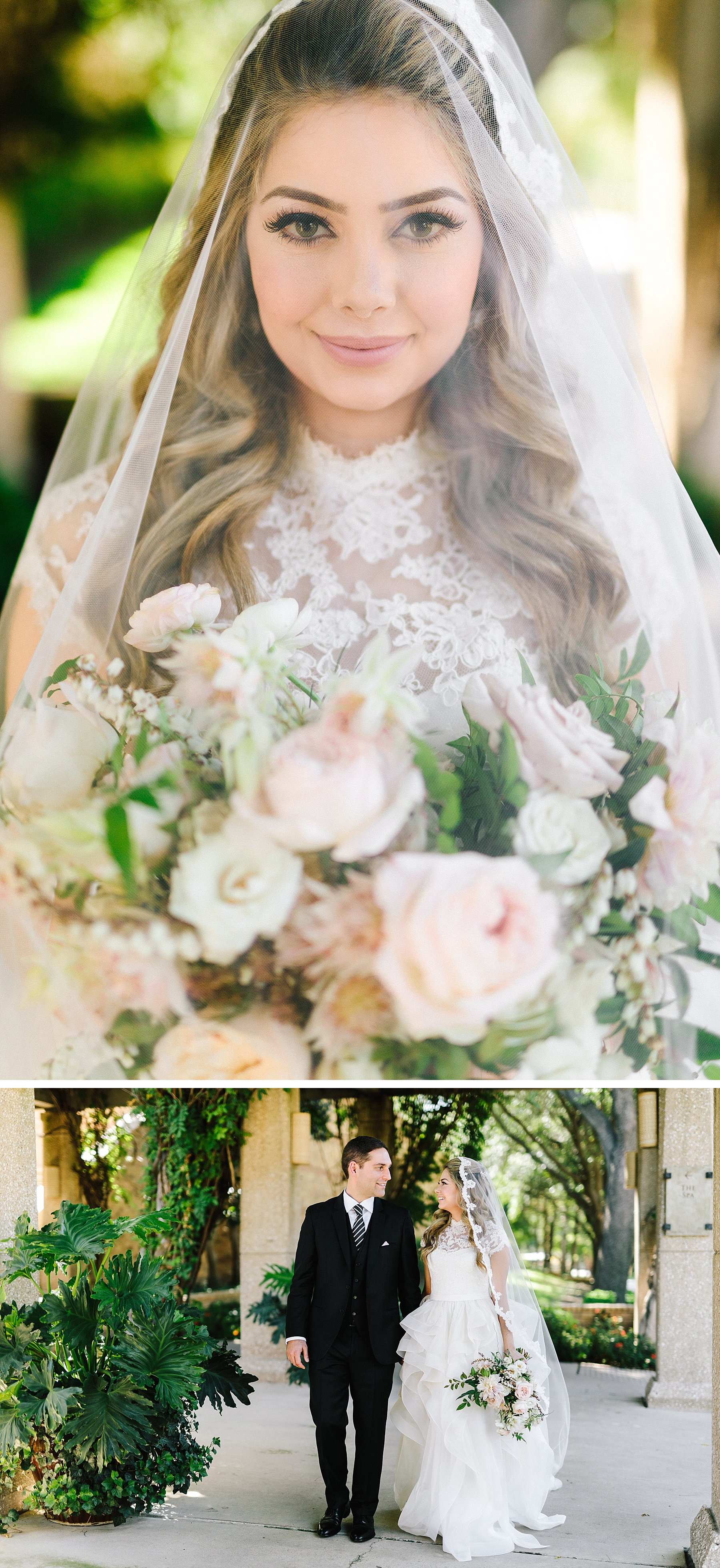 Four Seasons Wedding bride with bouquet under veil