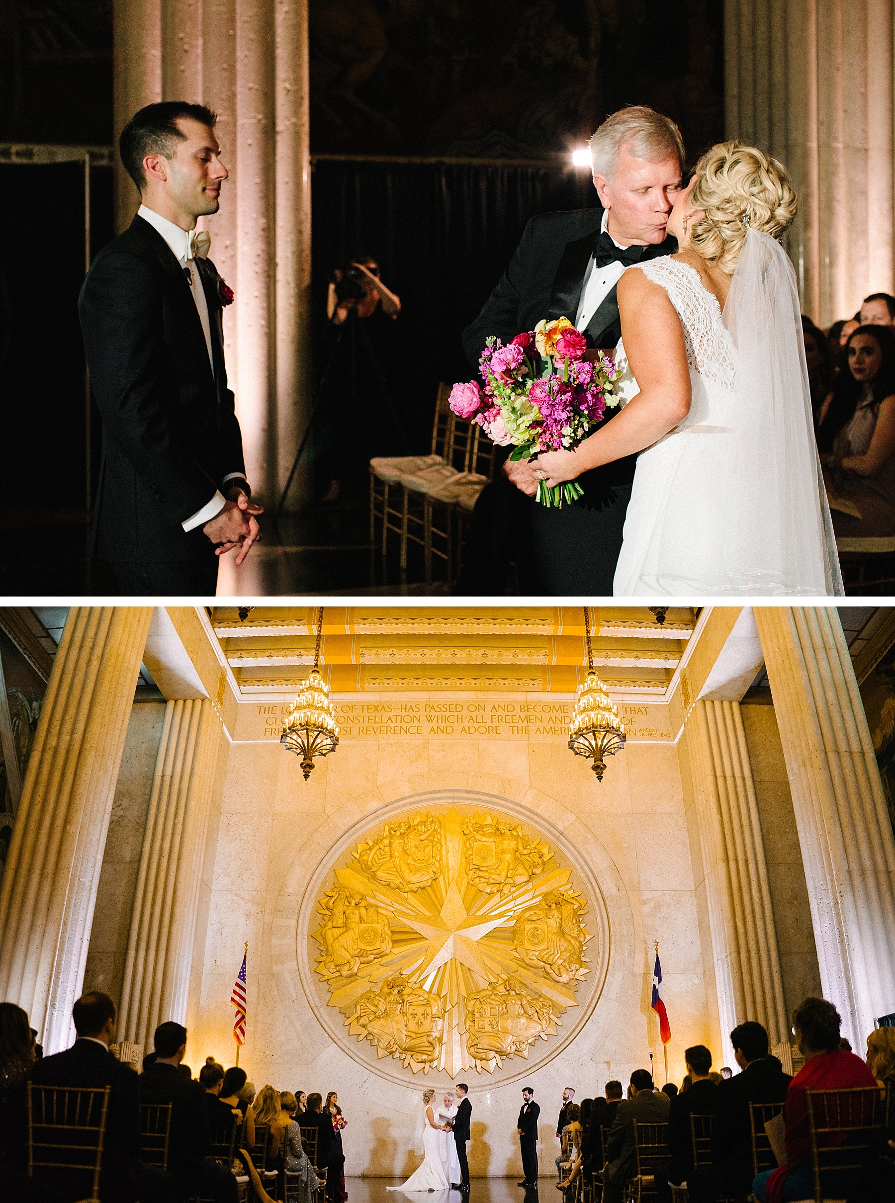 Bride and father ceremony at Hall of State wedding in Dallas, Texas
