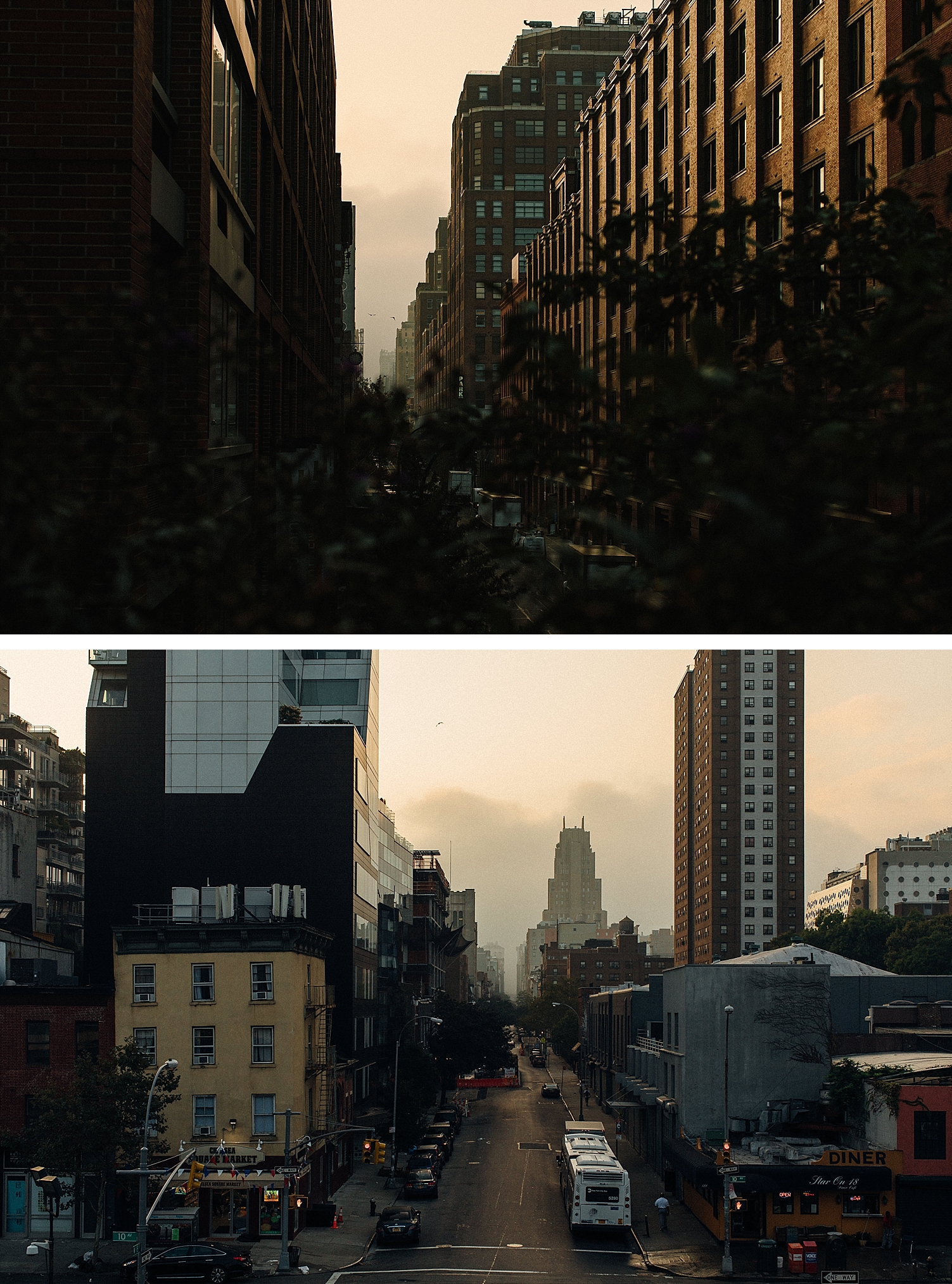 Chelsea High line NYC street landscape sunrise
