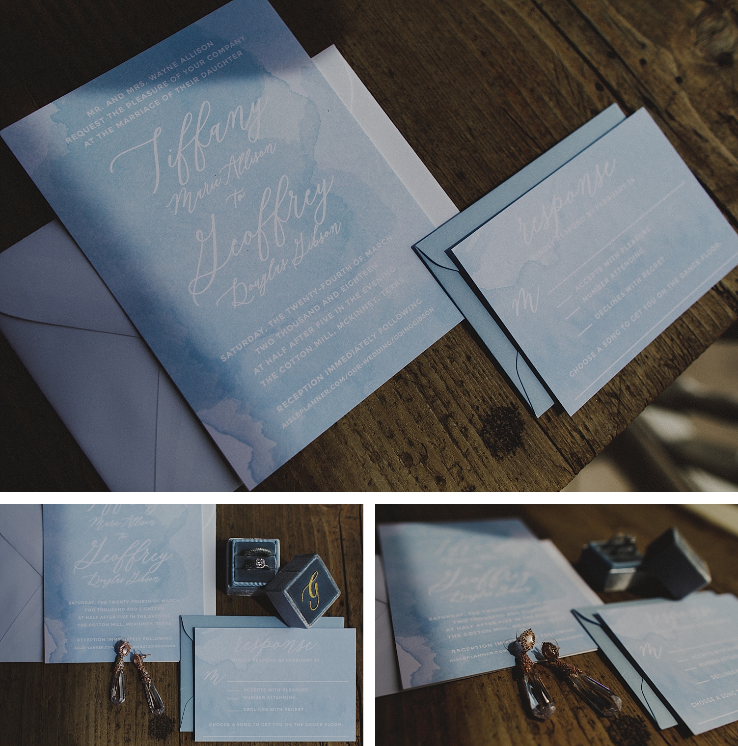 Texas wedding blue invitation suite details