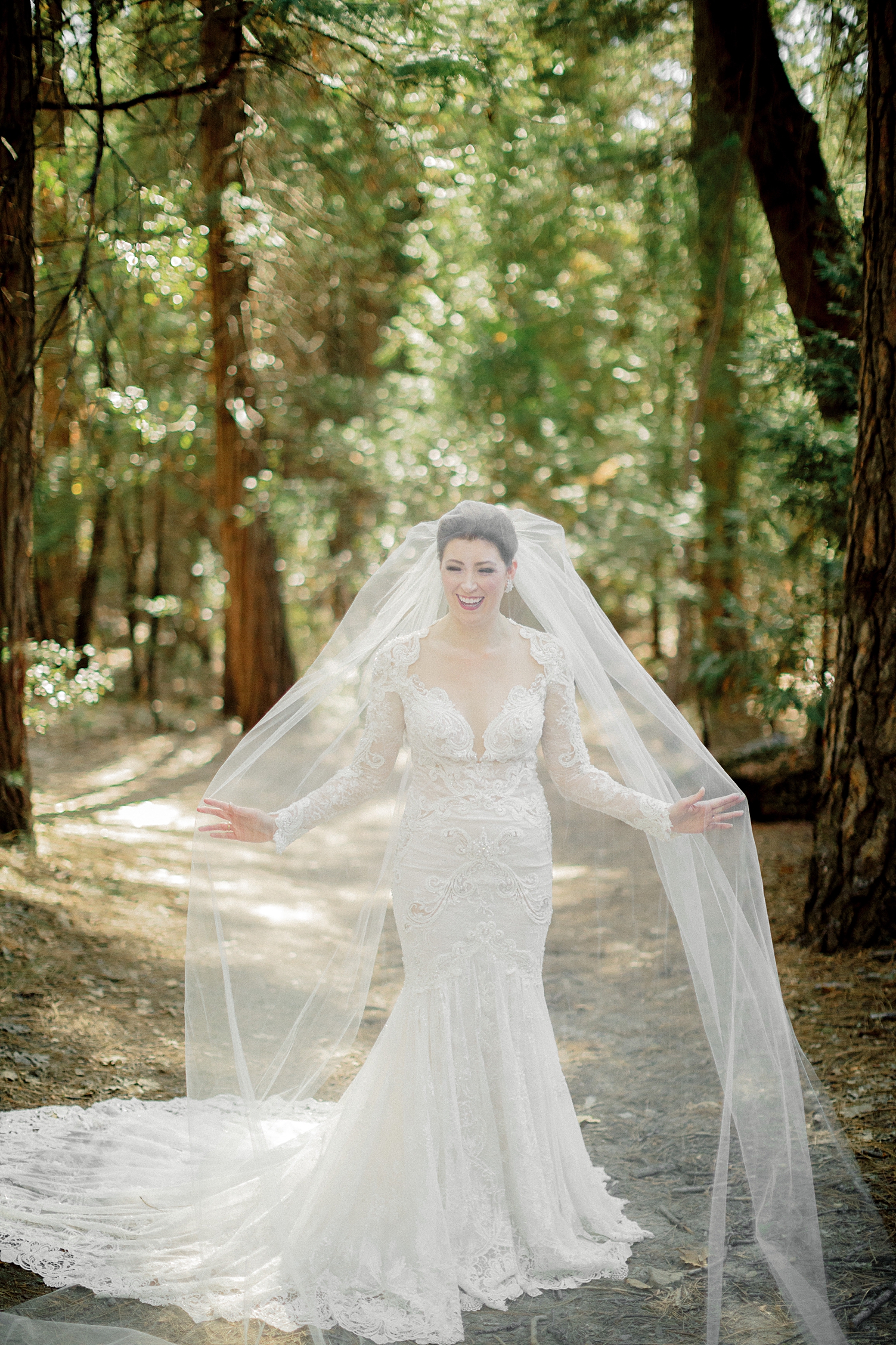 Yosemite Wedding dress veil forest