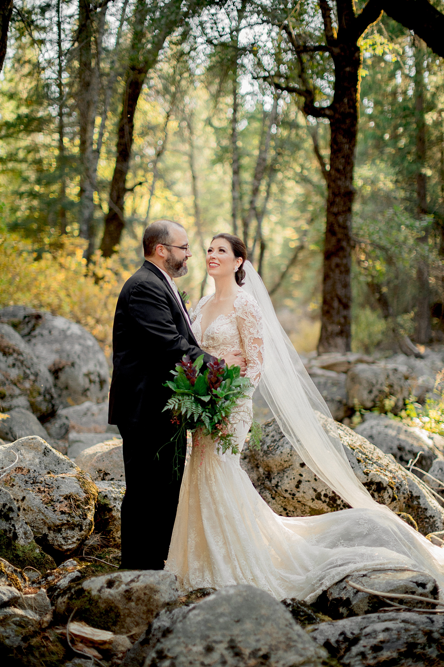 Yosemite Wedding elopement couple veil
