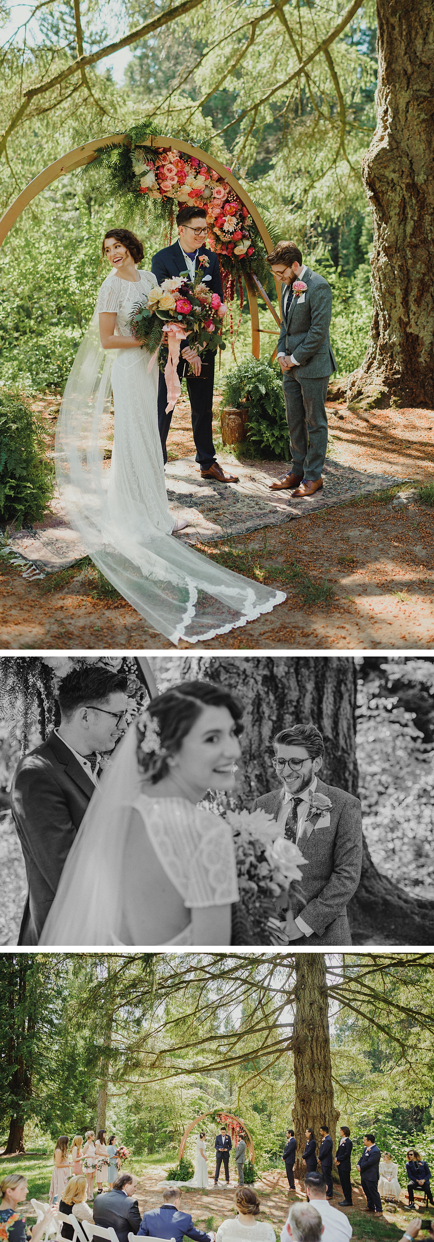 Portland Oregon wedding at Hoyt Arboretum ceremony altar bride