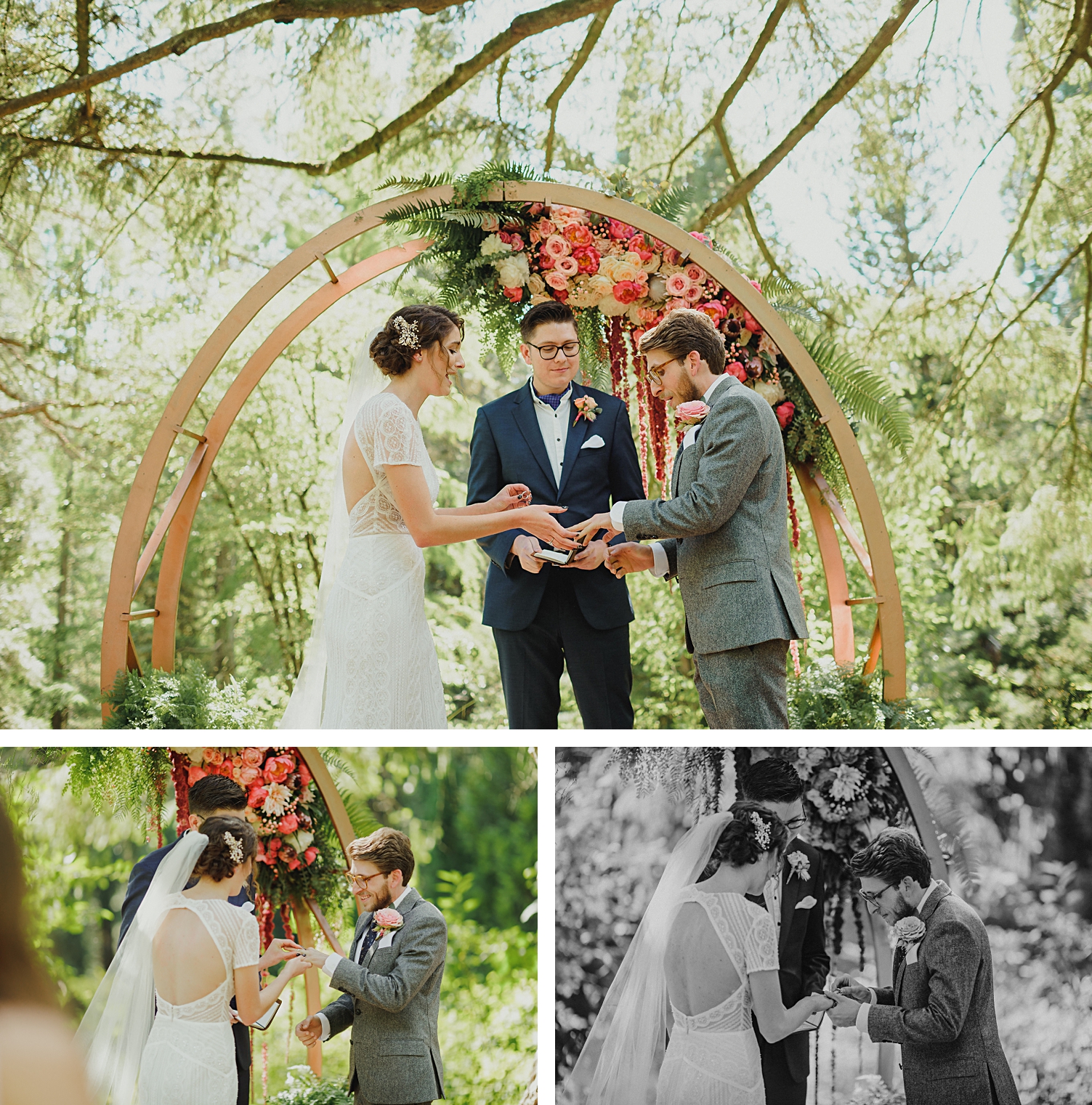 Portland Oregon wedding at Hoyt Arboretum ring exchange