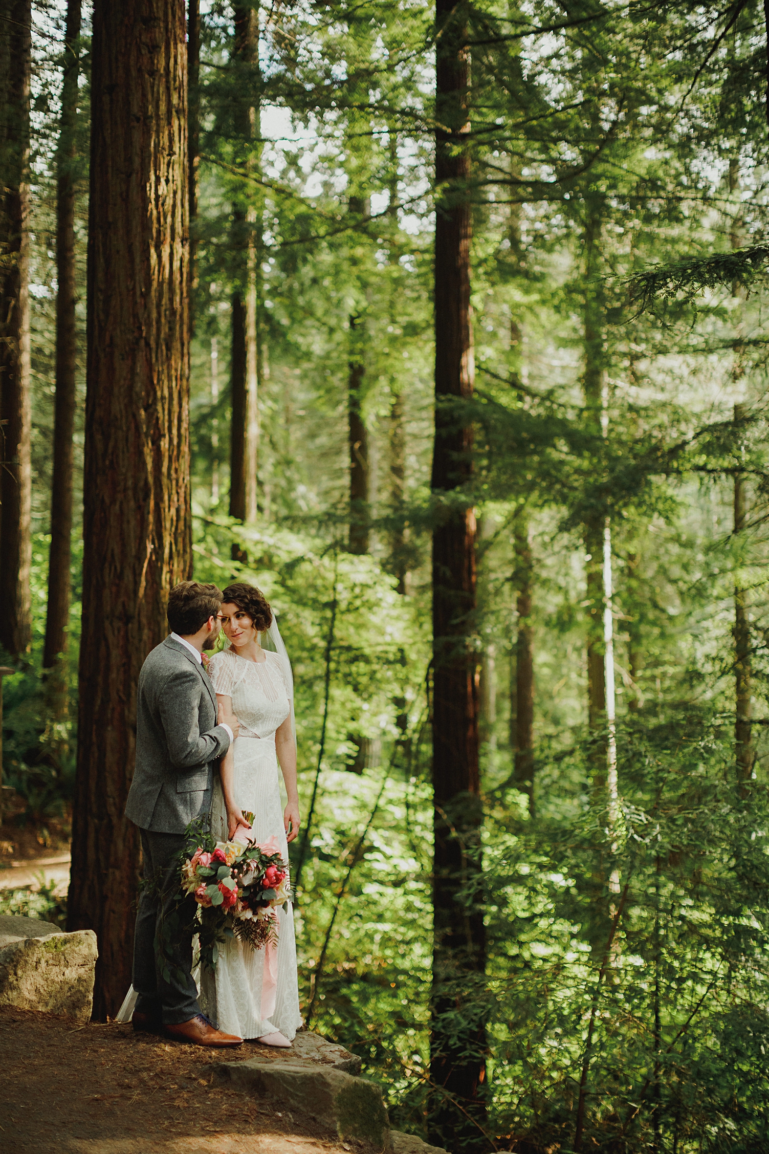 Portland Oregon wedding at Hoyt Arboretum couple redwoods