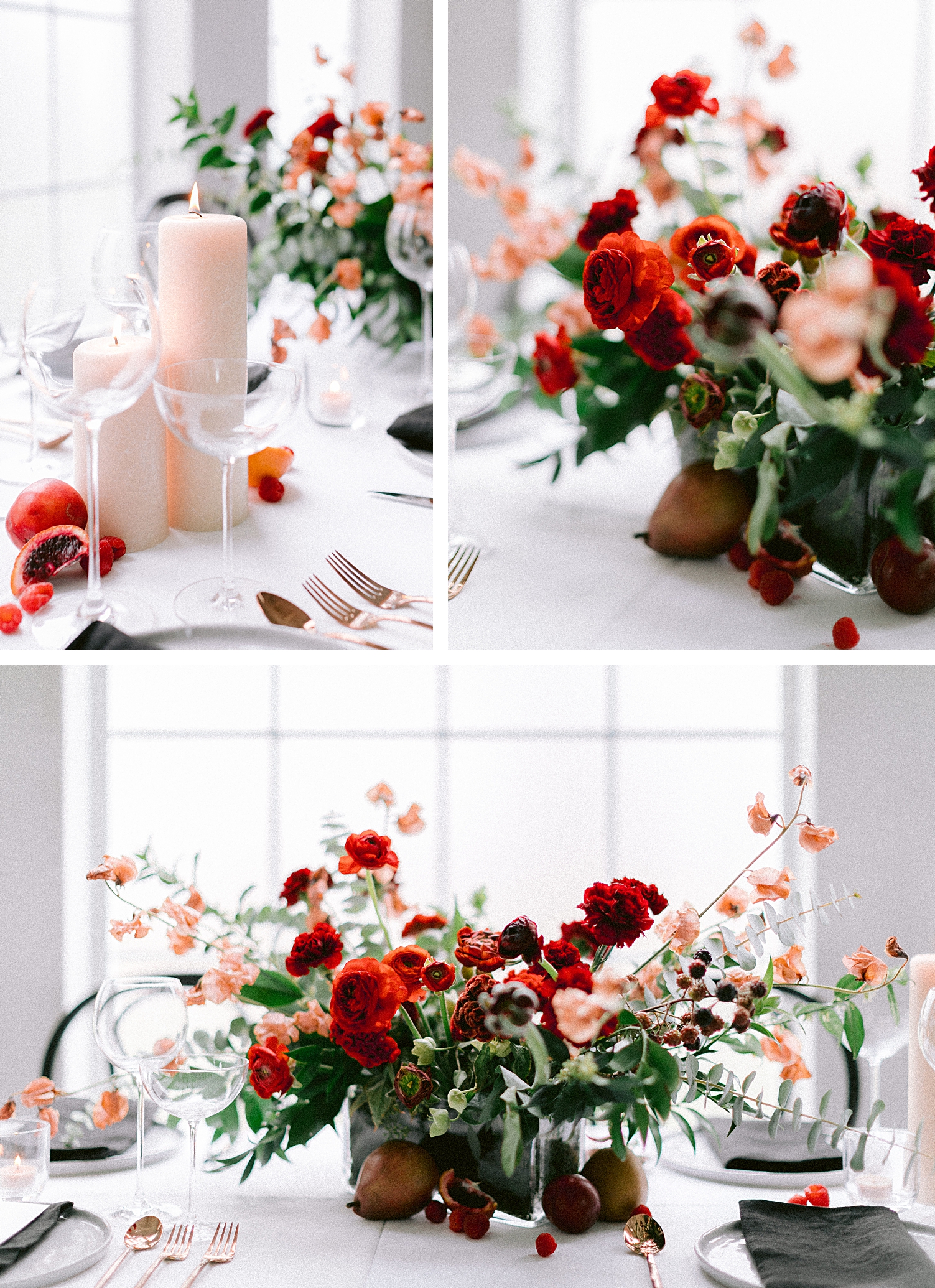 Red floral wedding reception