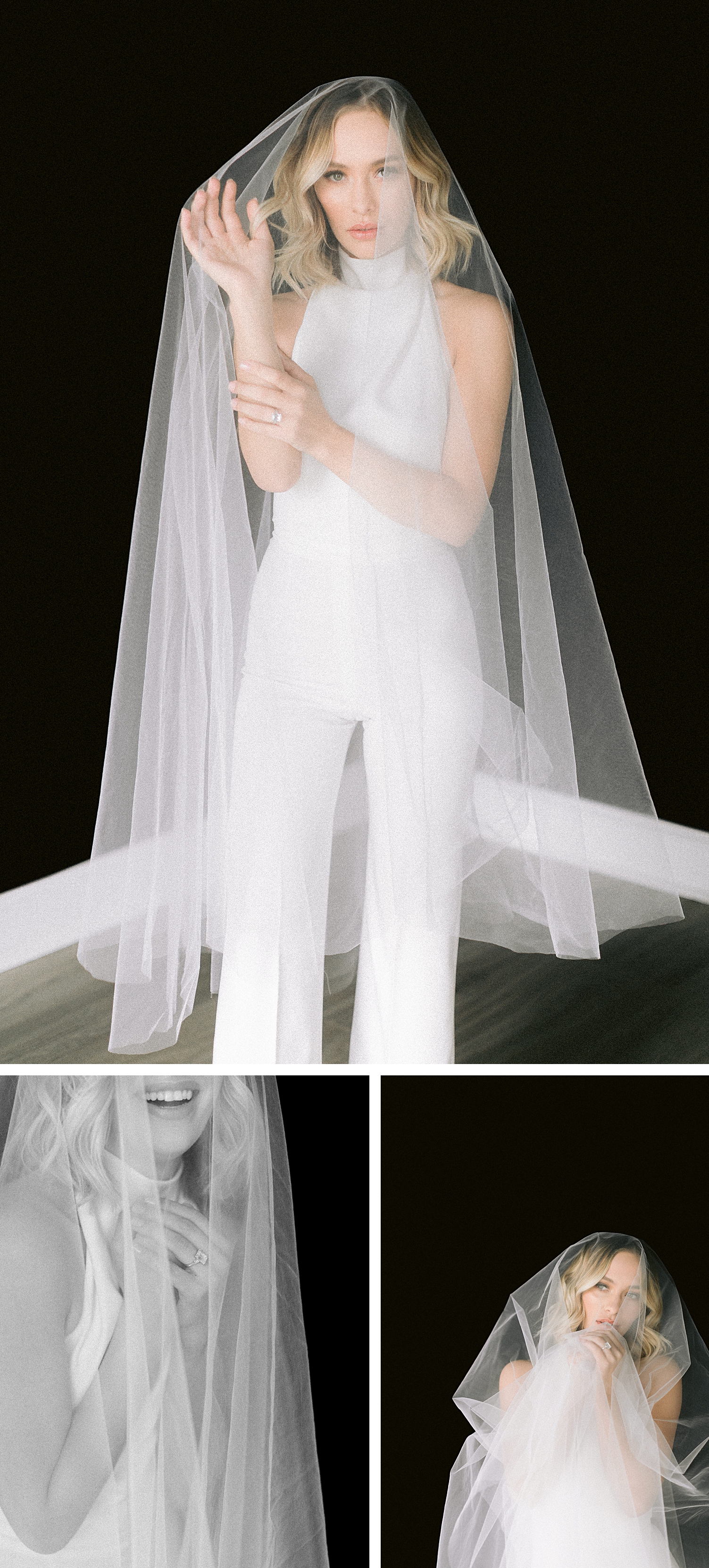 Bridal jumpsuit veil modern
