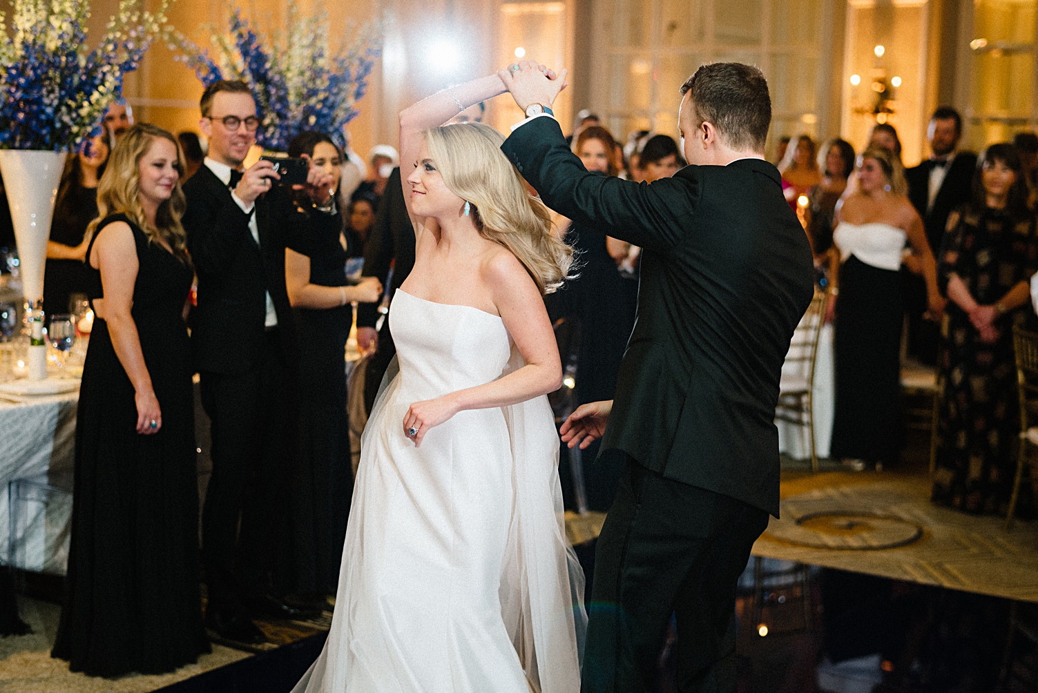 adolphus hotel wedding reception couple dancing spin