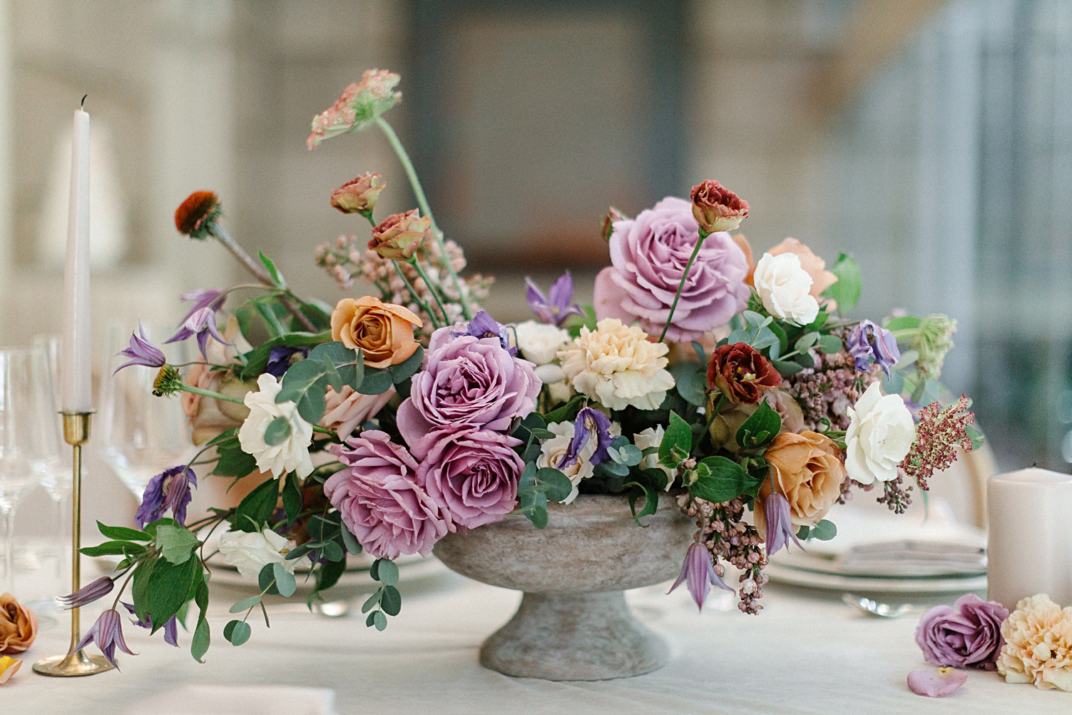 purple table floral centerpiece 
