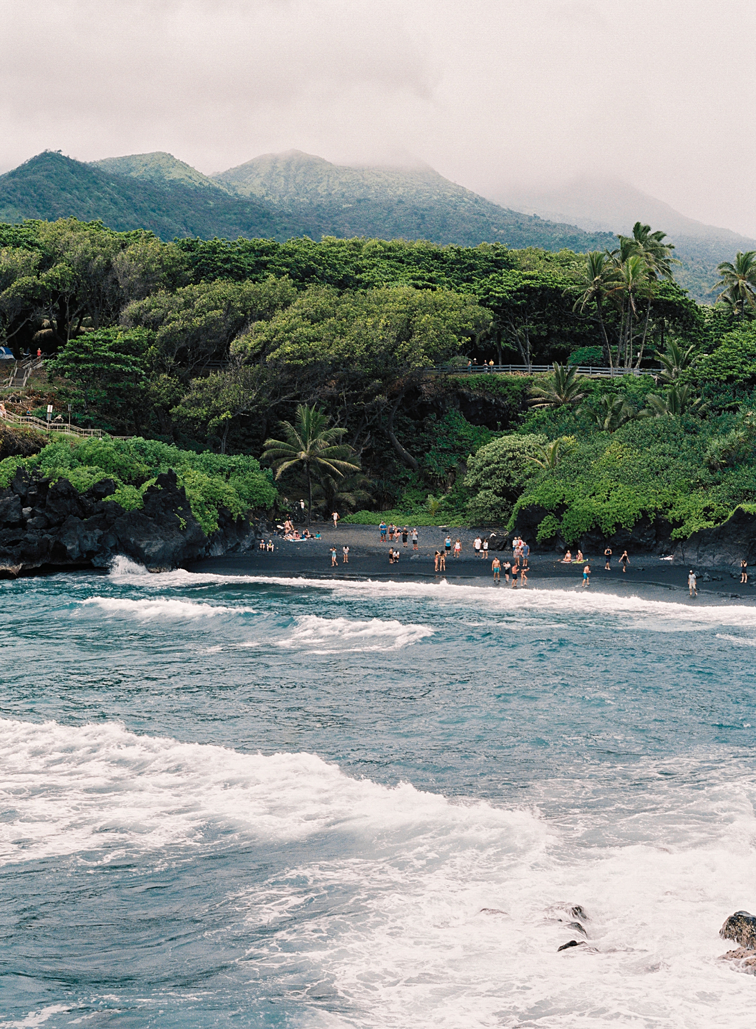 Honokalani black sand Maui beach Hana waves