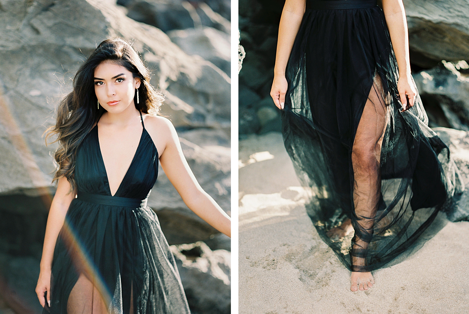 Maui black engagement dress on beach