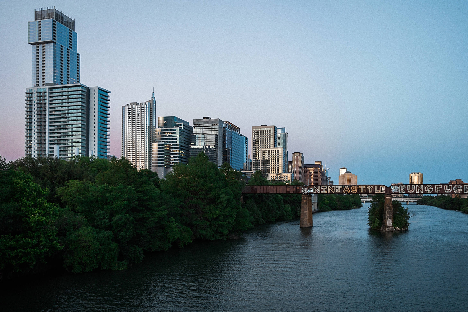 downtown Austin Texas Skyline sunset high rises river