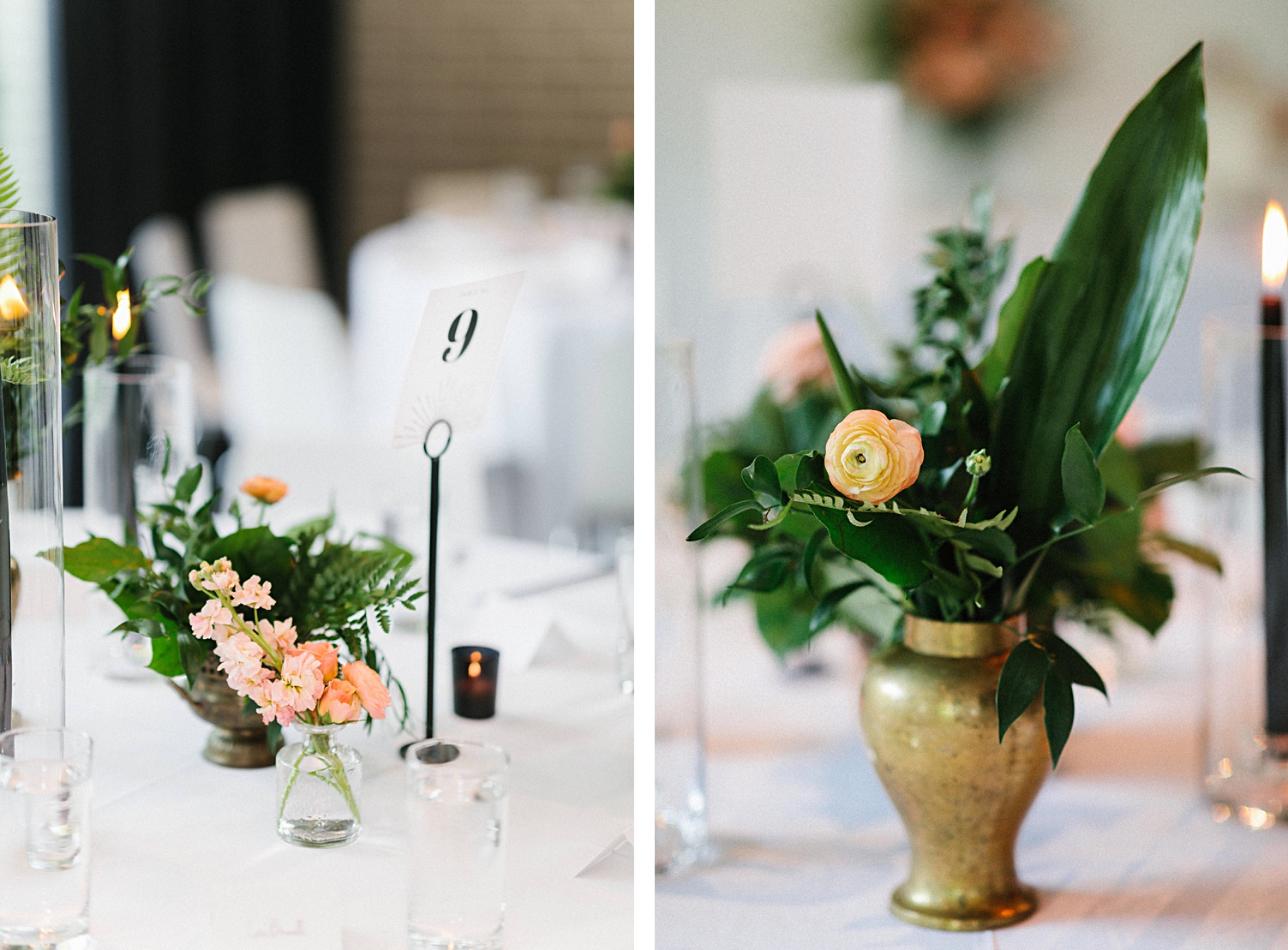 wedding reception table decor floral gold vase
