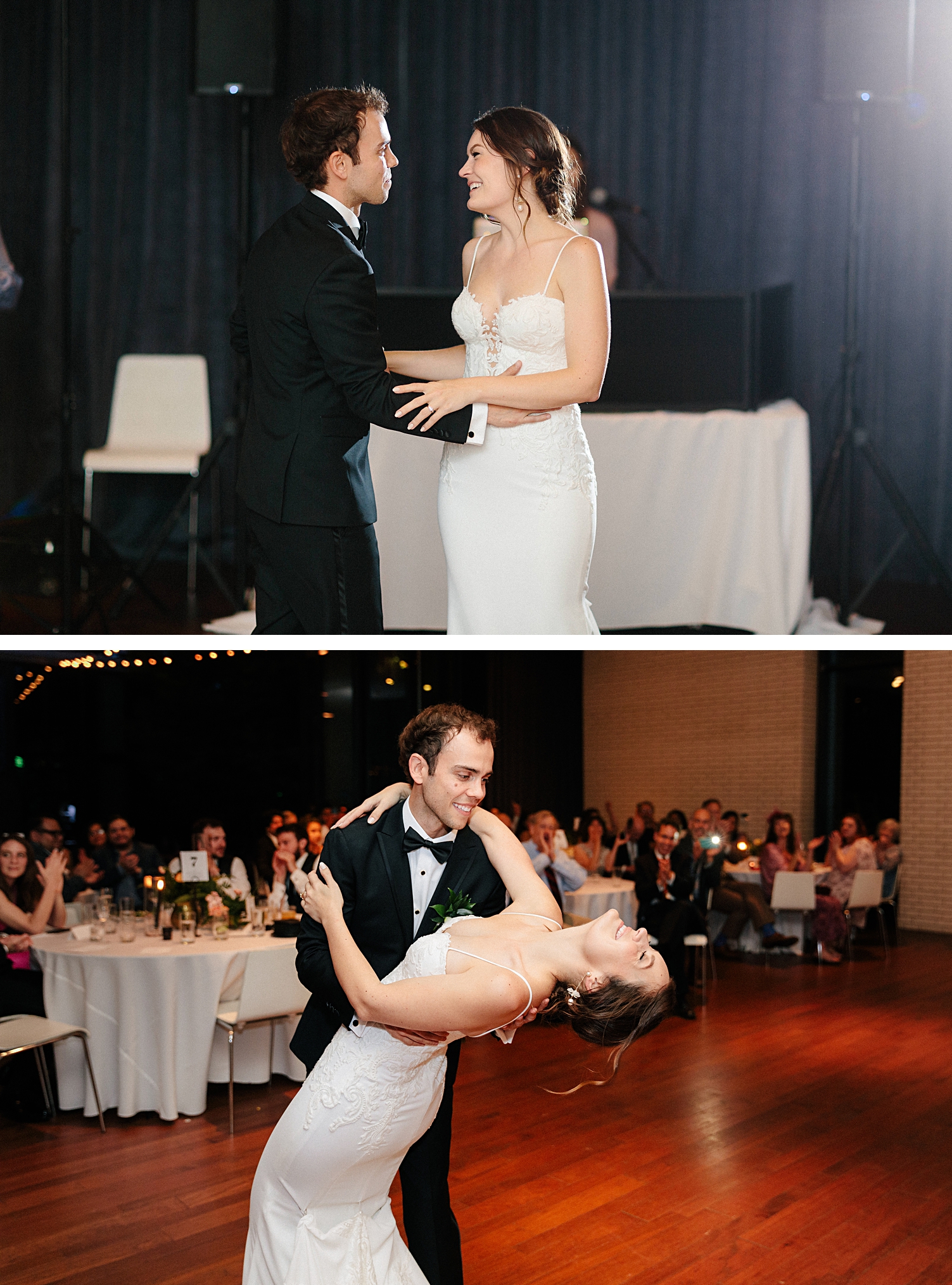 Bride and groom first dance wedding reception dip