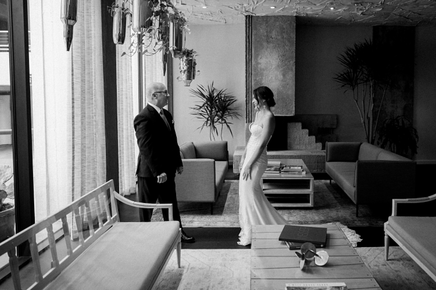Father Daughter first look the Line Hotel wedding Austin