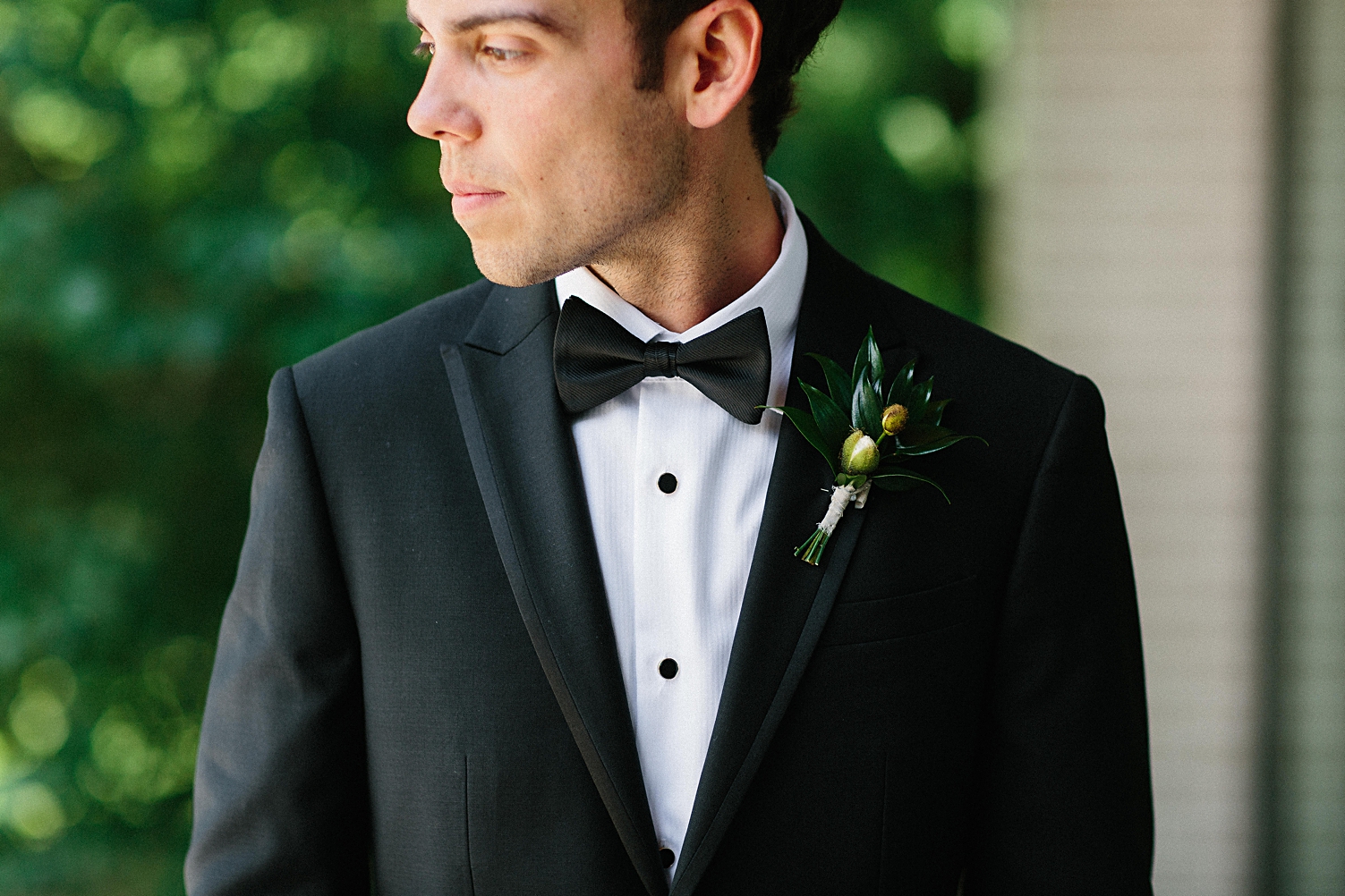 Groom in tuxedo at South Congress Hotel Austin bow tie