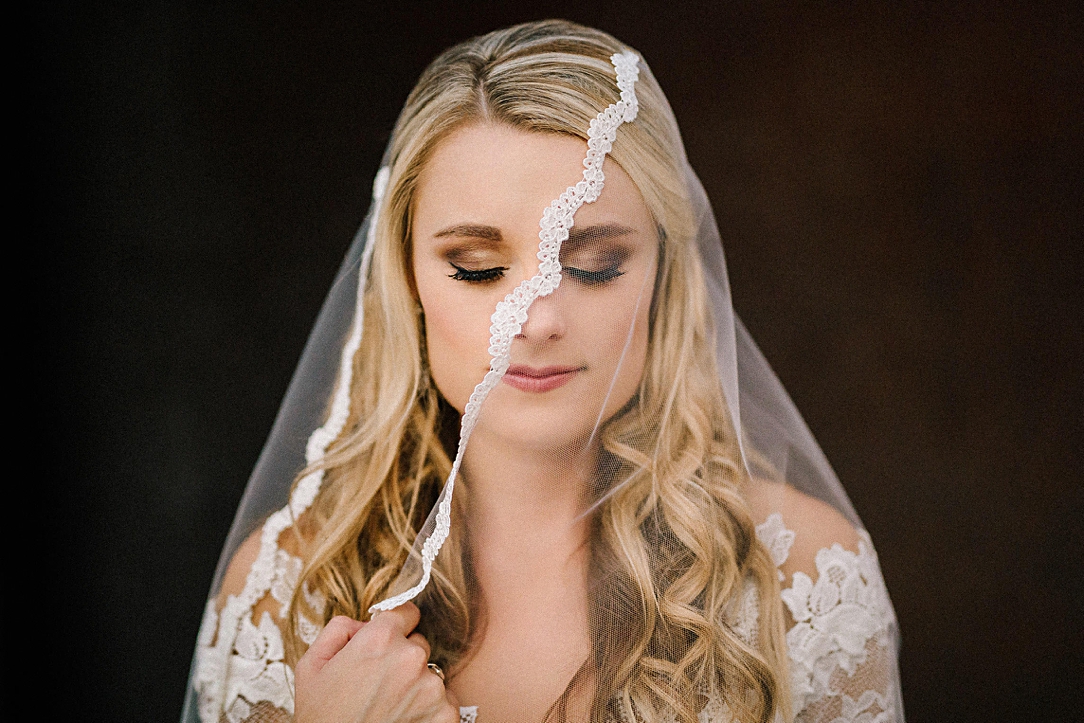 Bridal portrait veil wedding blonde lace dress