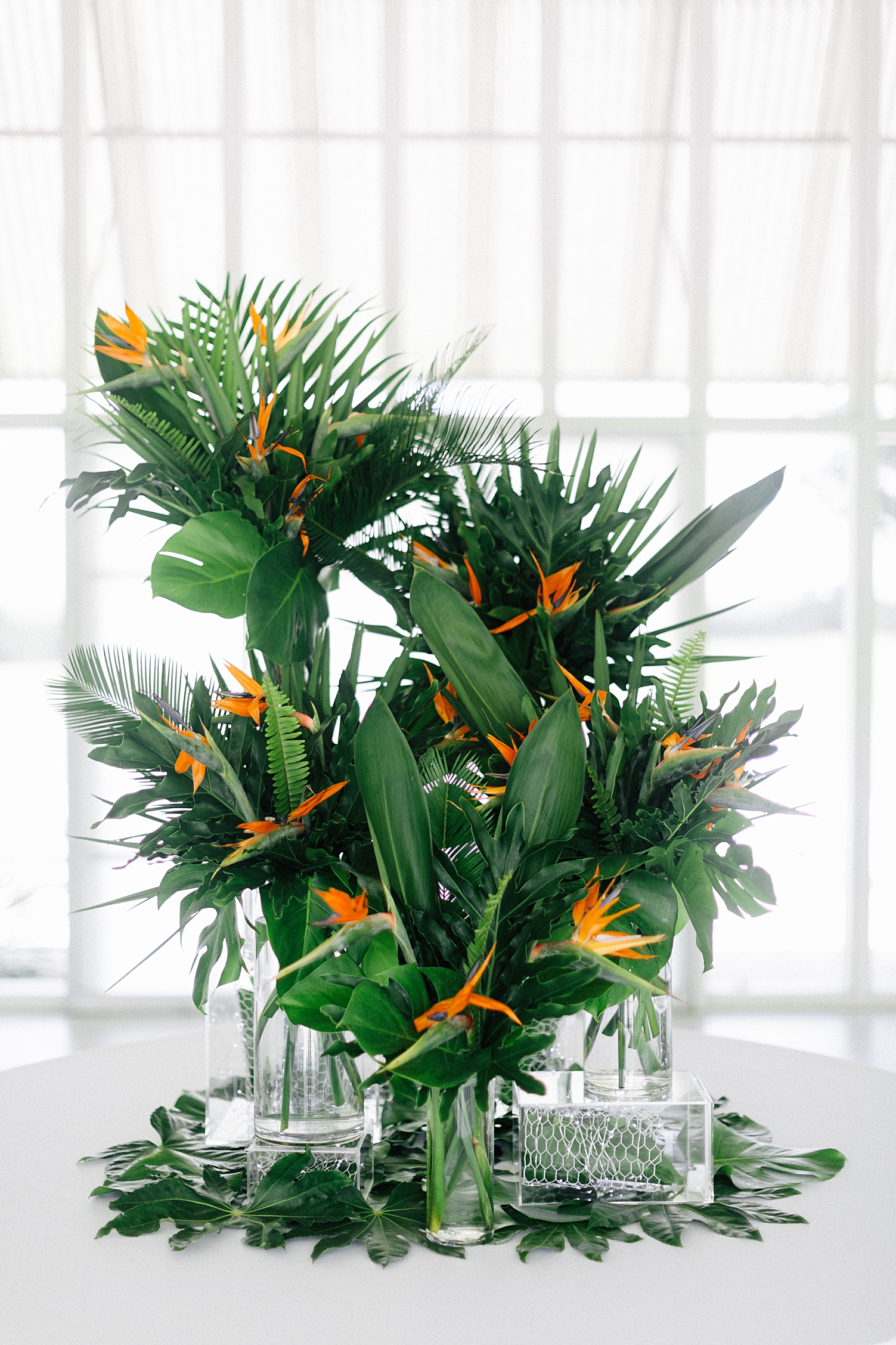 tropical floral centerpiece green orange