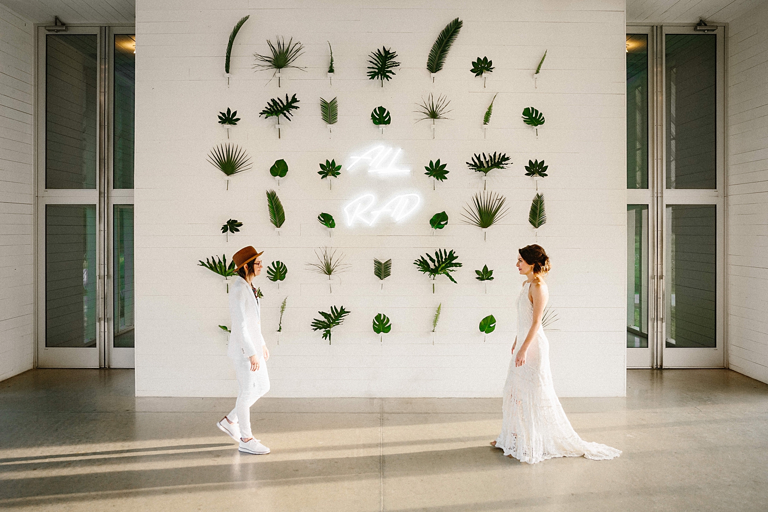 prospect house wedding brides neon sign tropical plants
