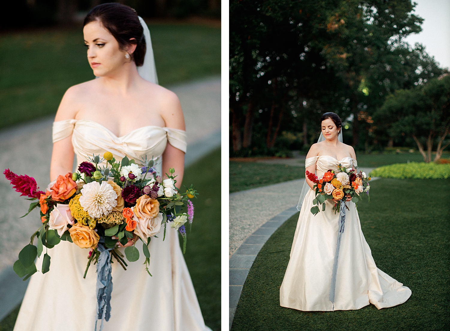 colorful wedding bride with bouquet