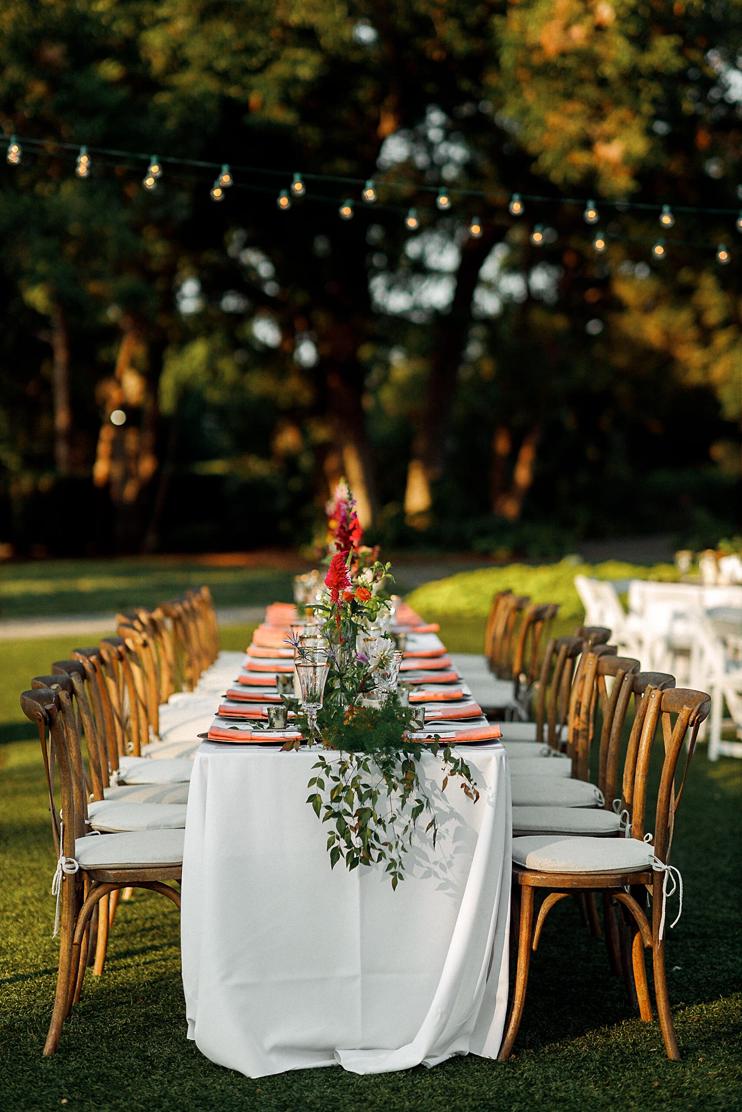 colorful wedding reception table decor arboretum outdoor centerpiece floral