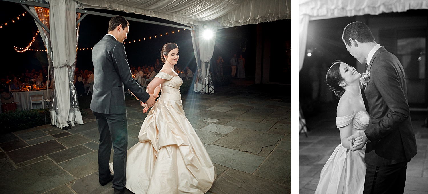 bride and groom dancing at dallas arboretum wedding reception
