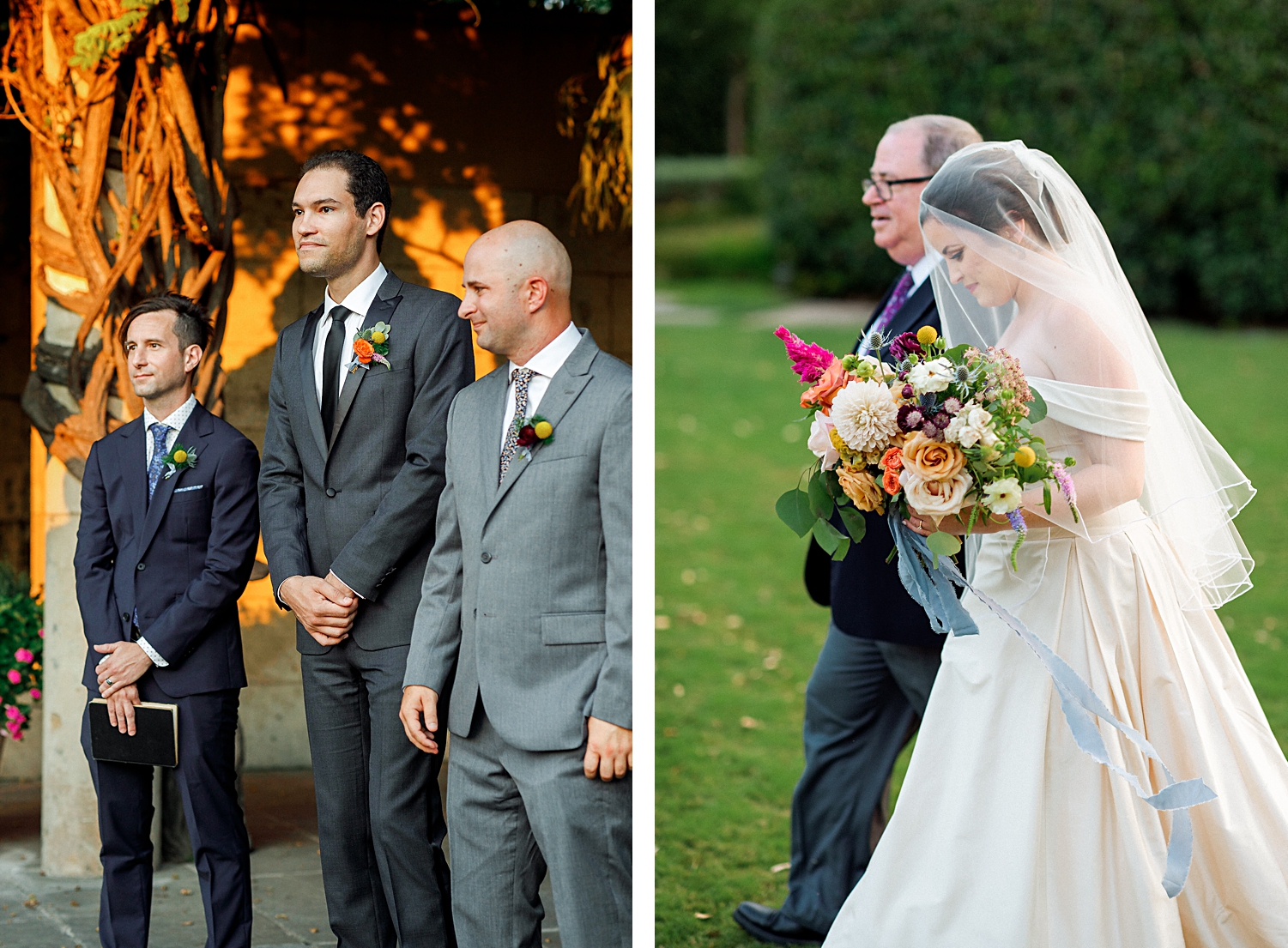 garden wedding bride and father ceremony processional 