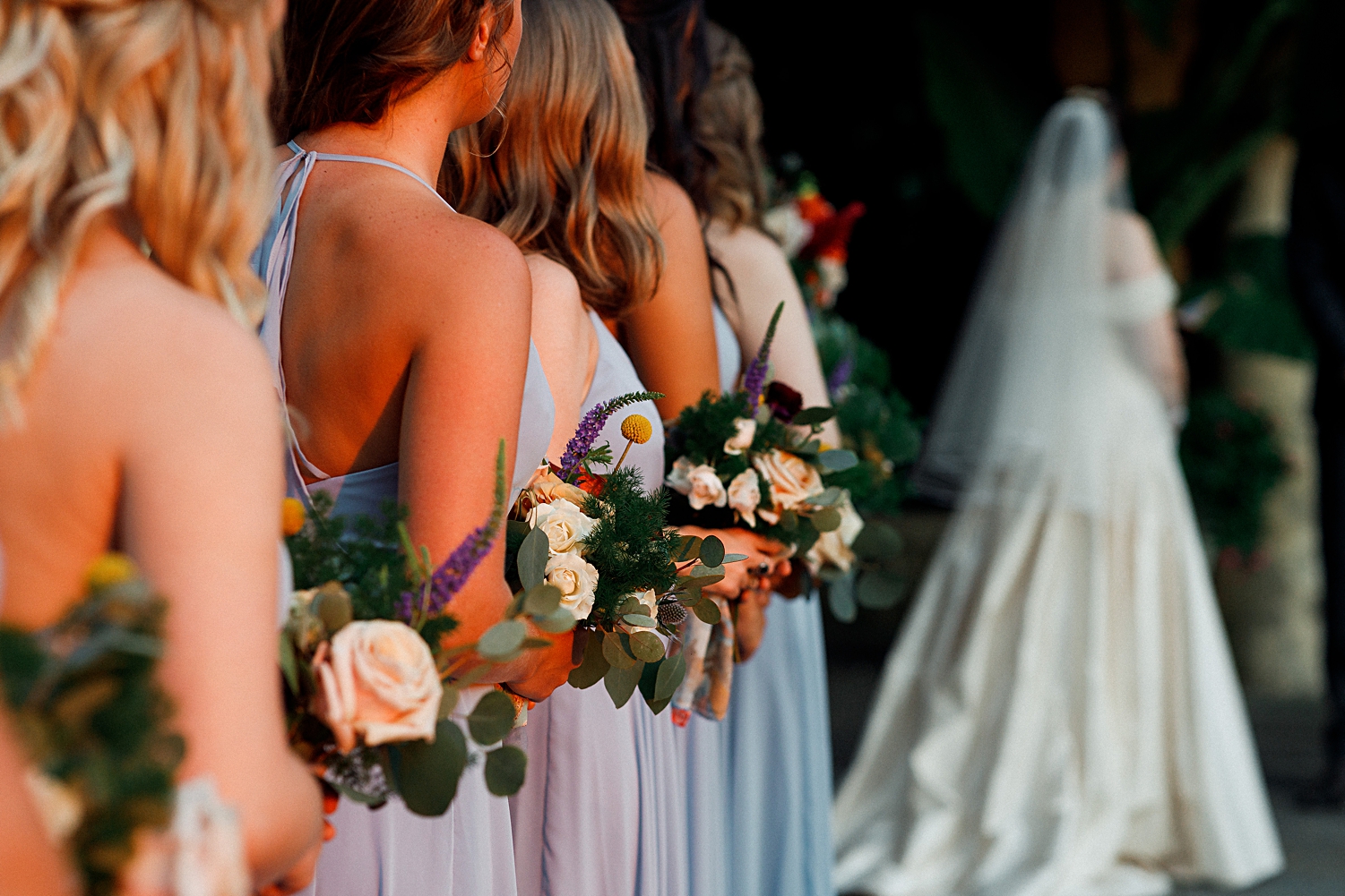 dallas arboretum wedding ceremony blue dress bridesmaids