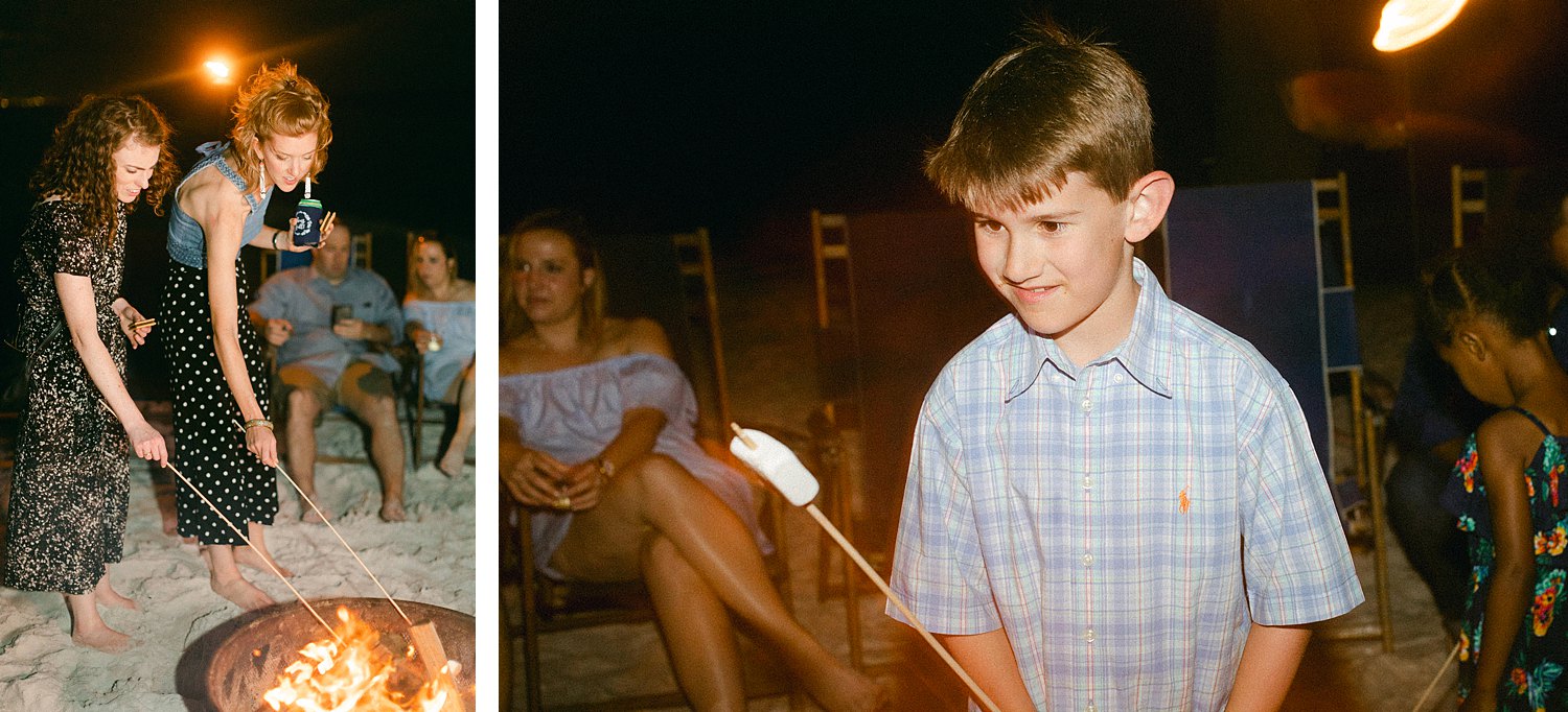 toasting marshmallows at night outdoor party