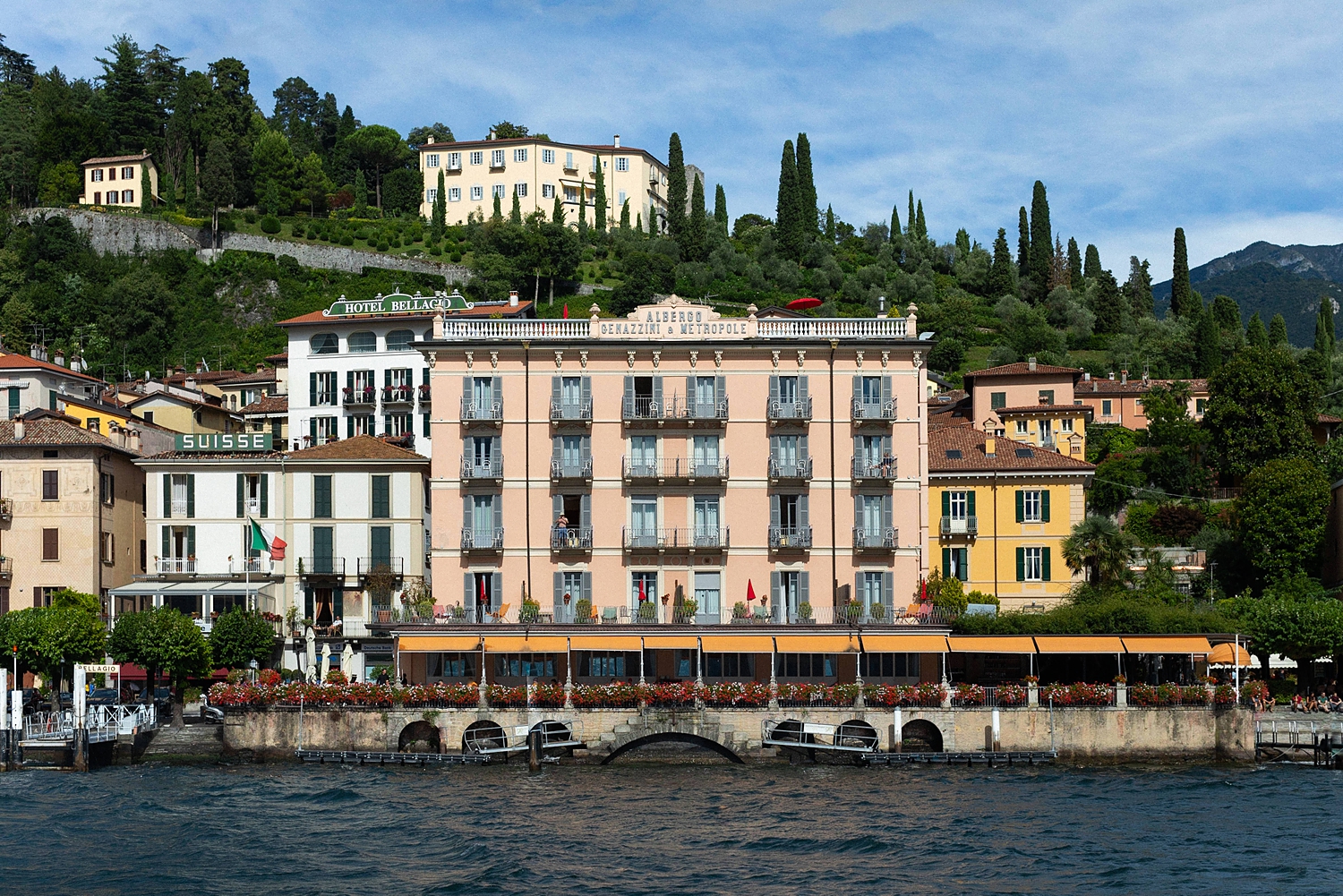 View of Bellagio Lake Como Italy buildings from water