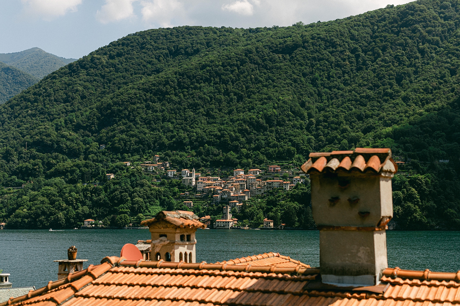 Lake Como Italy rooftop and village on mountains Italy