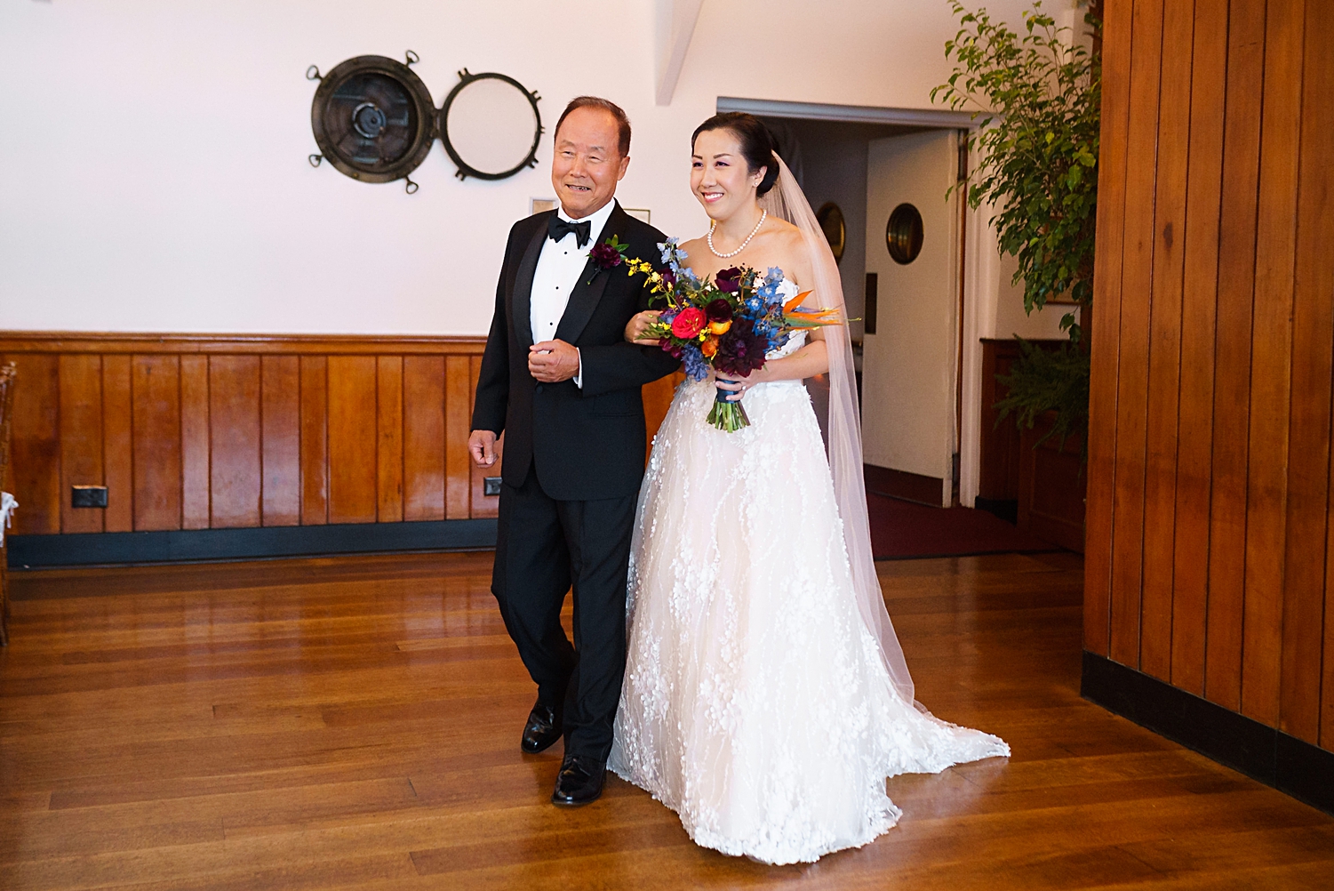 bride and father walking down aisle water club new york city