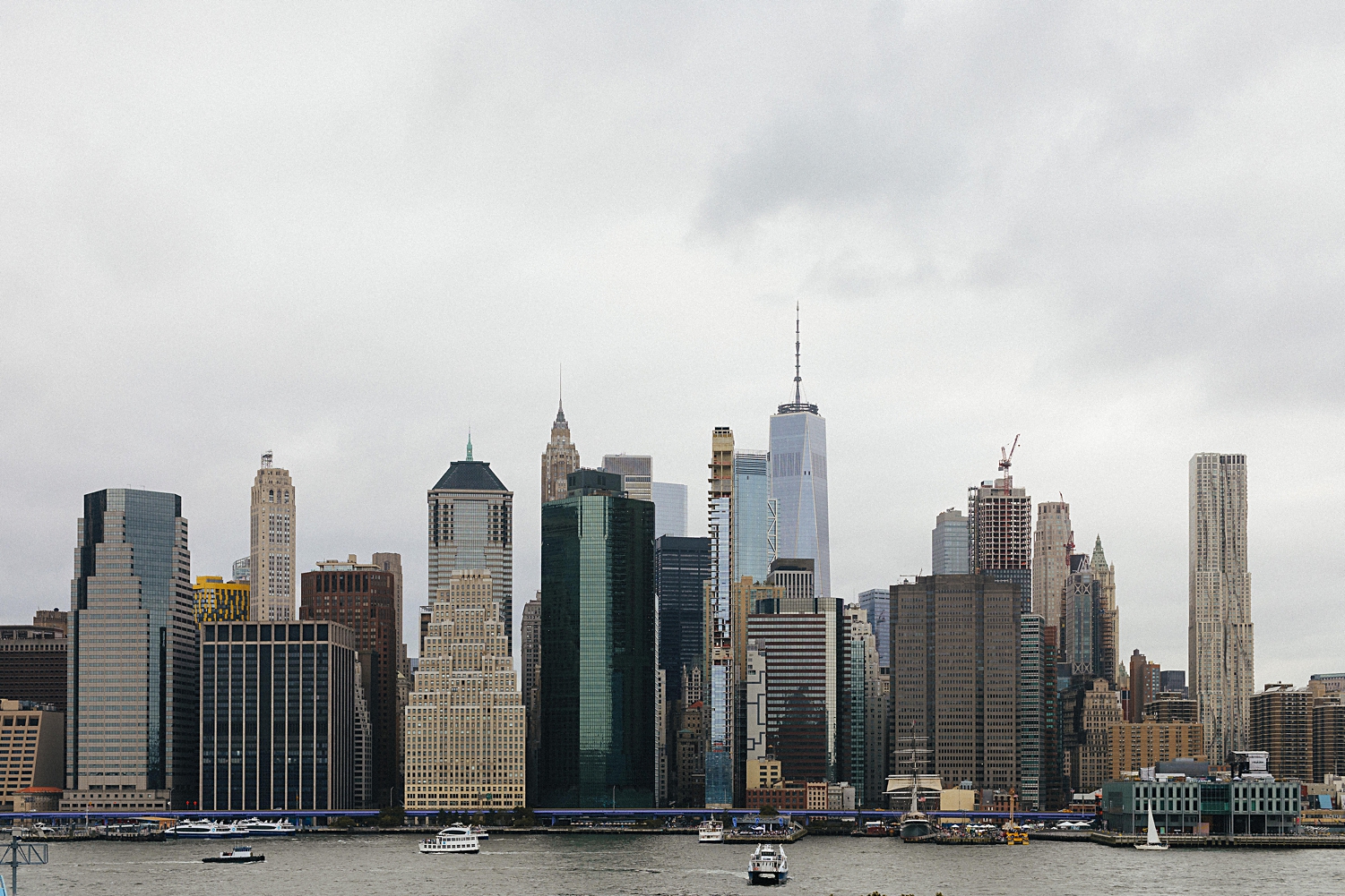 downtown manhattan skyline from Brooklyn on cloudy day