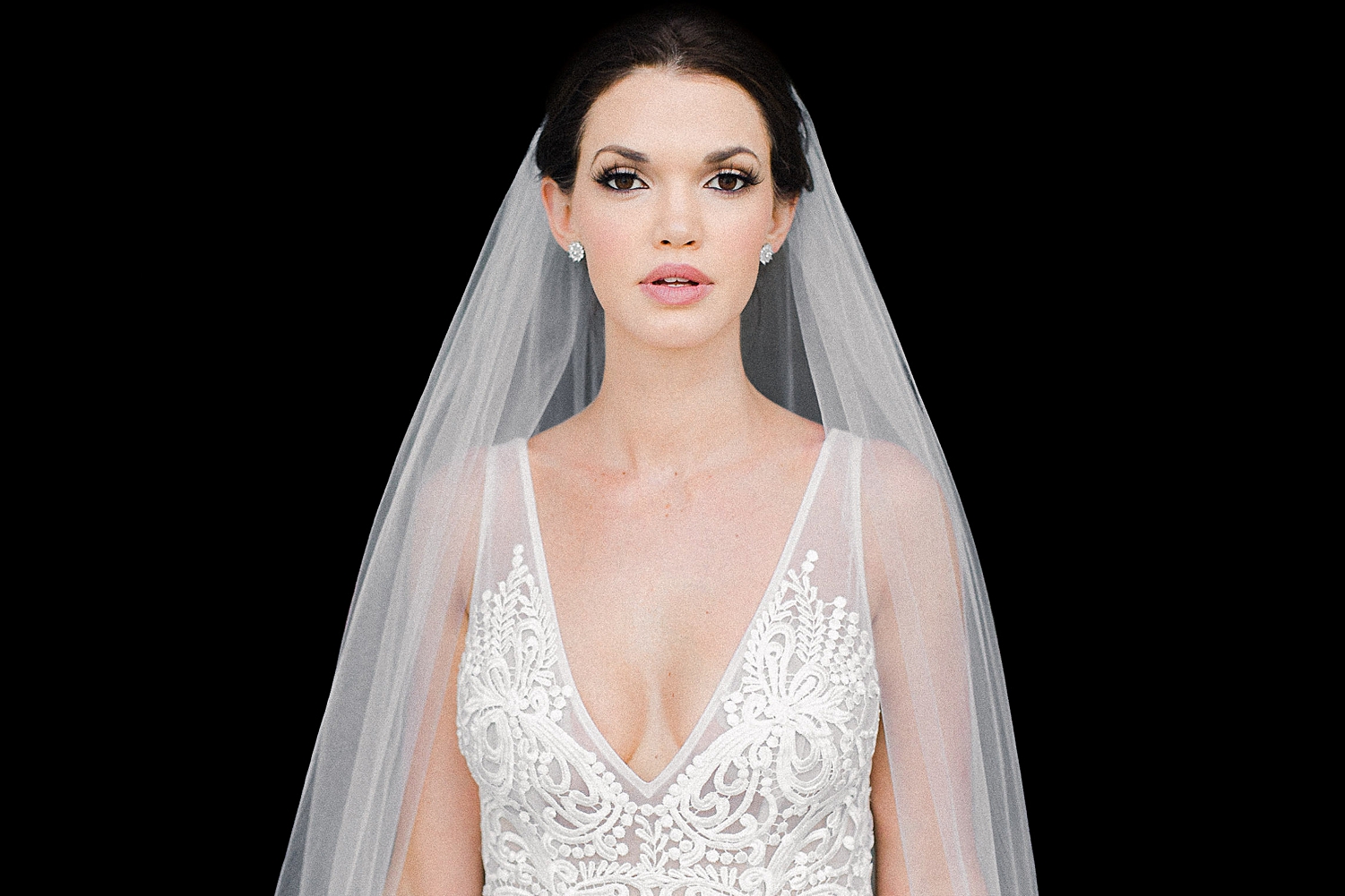 Bride in veil and what to wear under wedding dress 