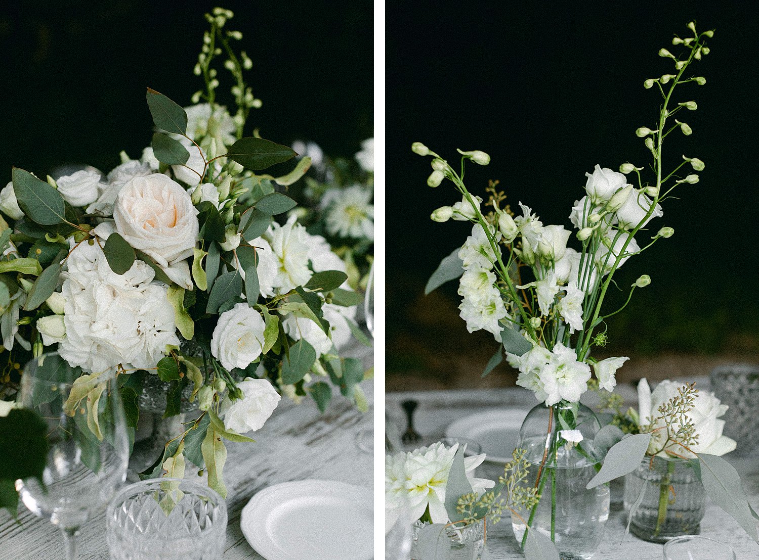 White and green flowers on table italy wedding