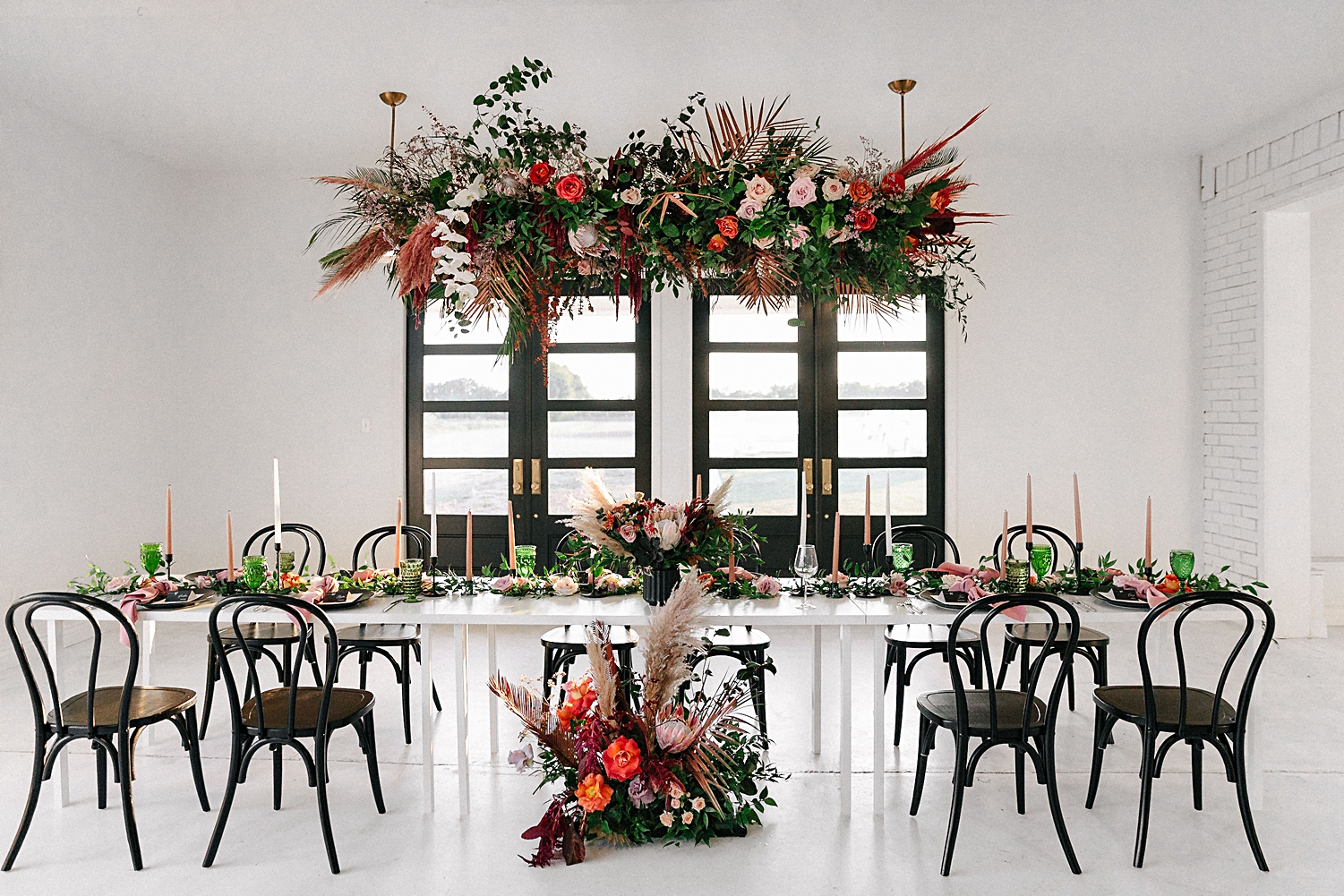 Emerson Venue wedding reception head table floral instillation