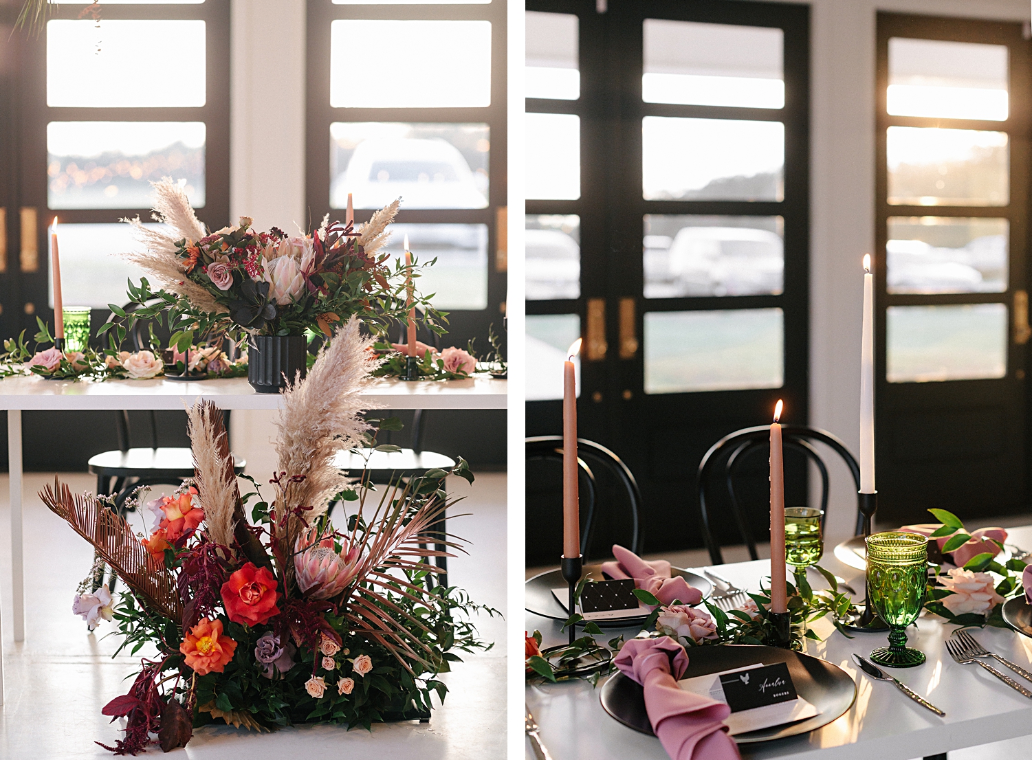 wedding reception table floral instillation