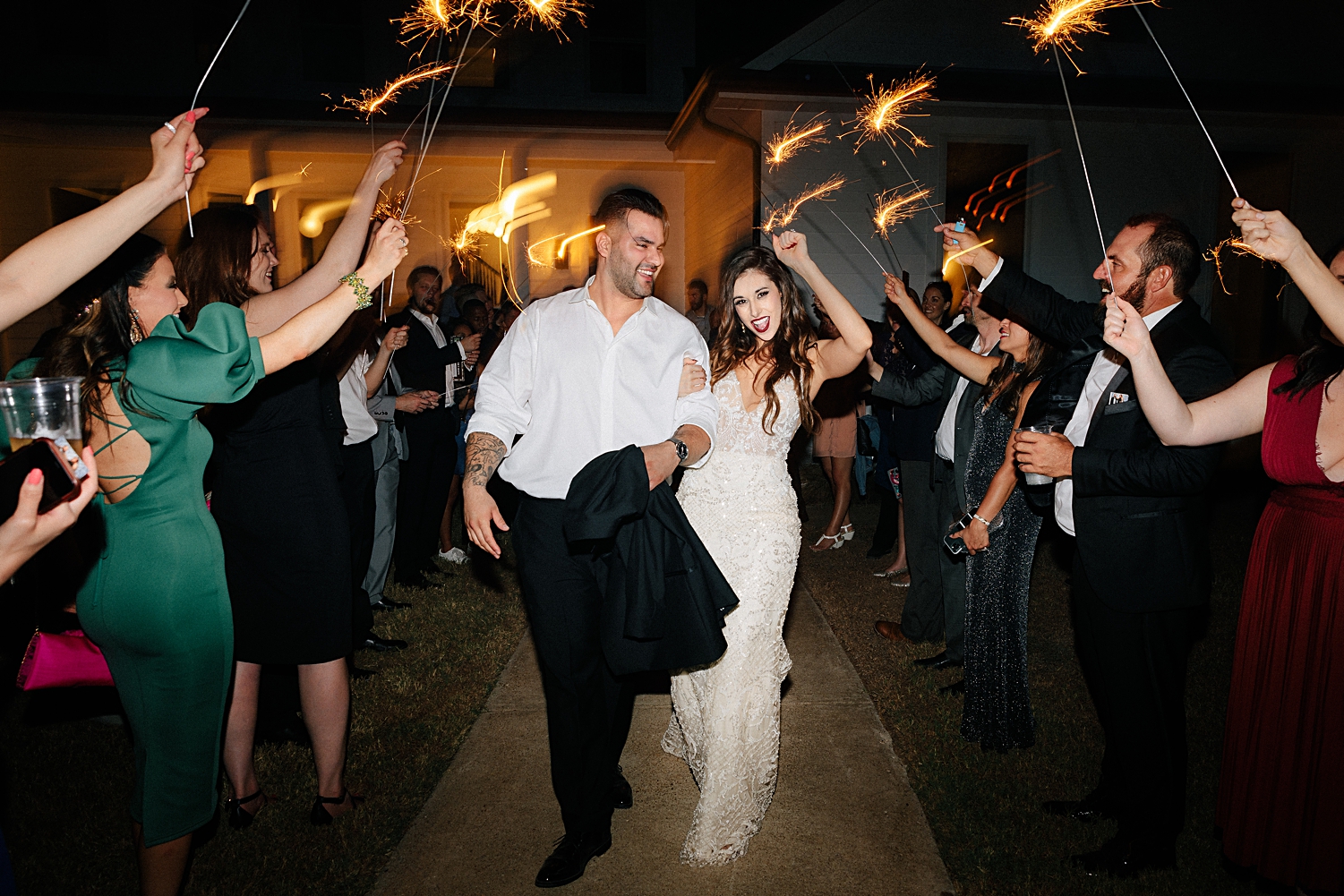 wedding sparkler exit bride and groom Emerson Venue Wedding