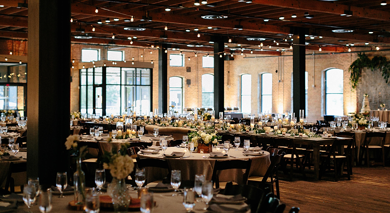 indoor event space tables industrial Austin wedding venues Brazos Hall