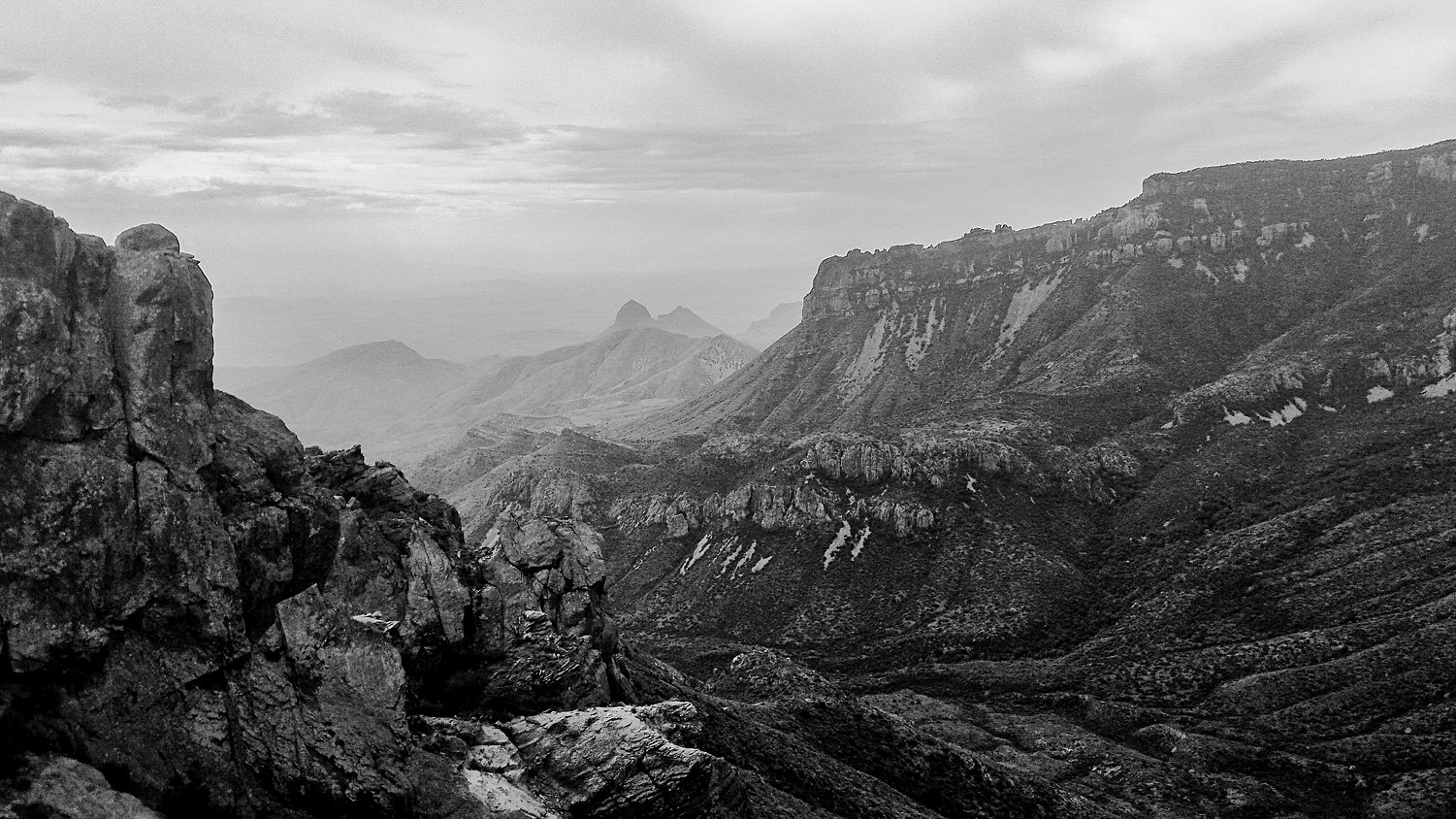 Black and white landscape desert mountain Big Bend Texas