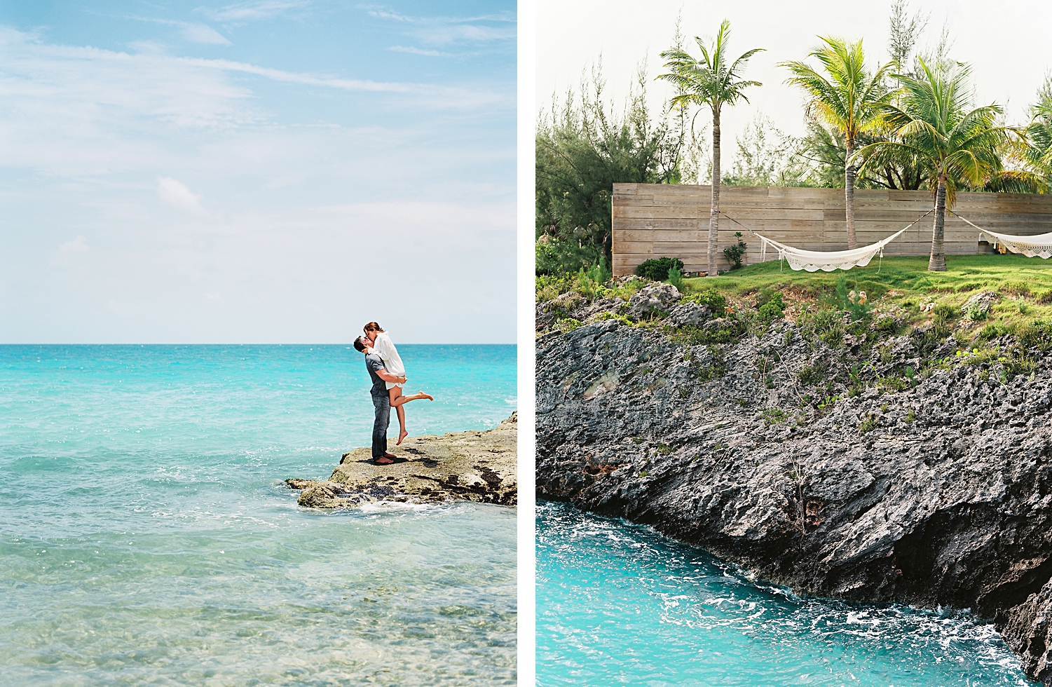 The Cove Eleuthera caribbean resort Bahamas blue water grey rocks green palm trees white hammocks