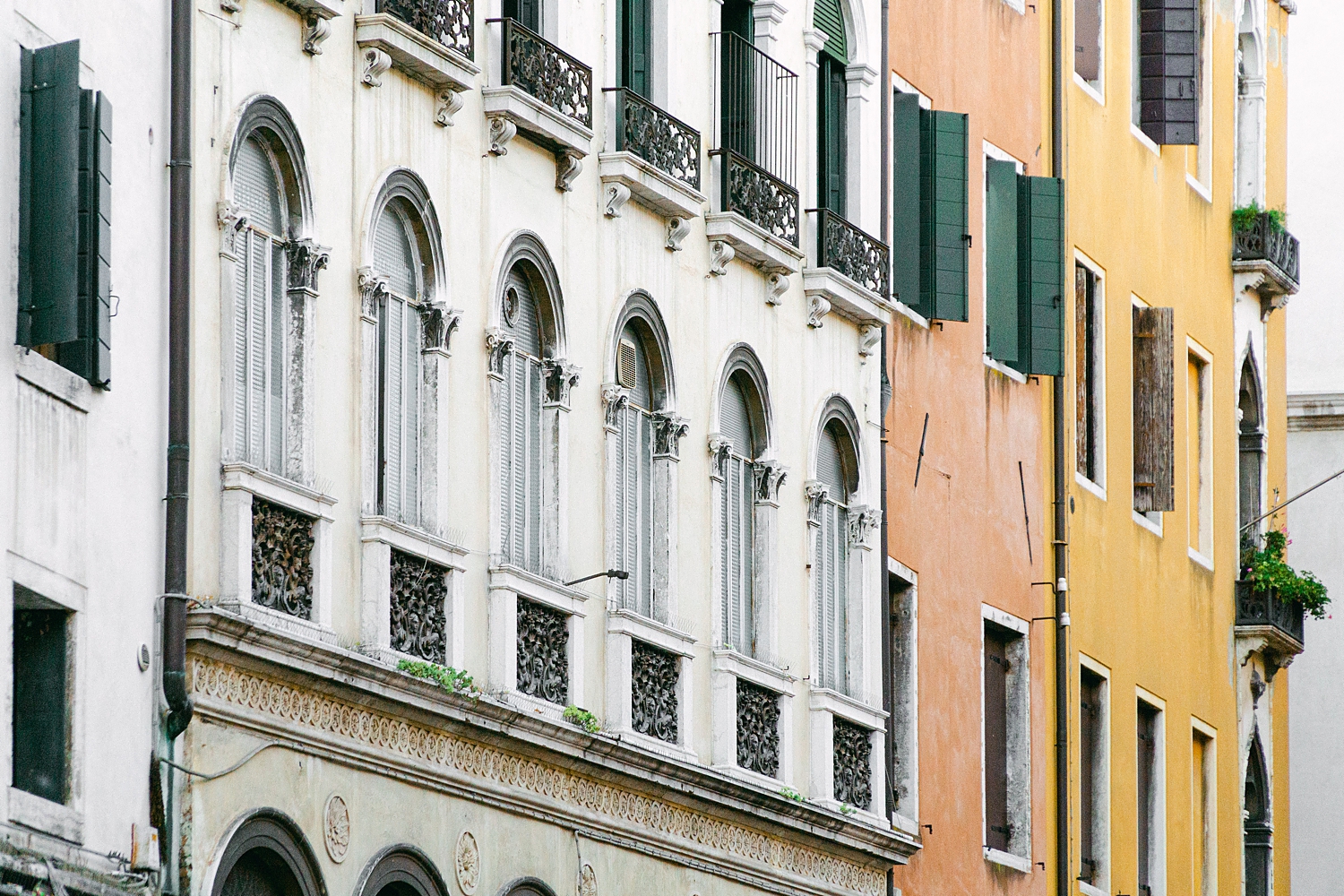 White orange and yellow building facades in Venice