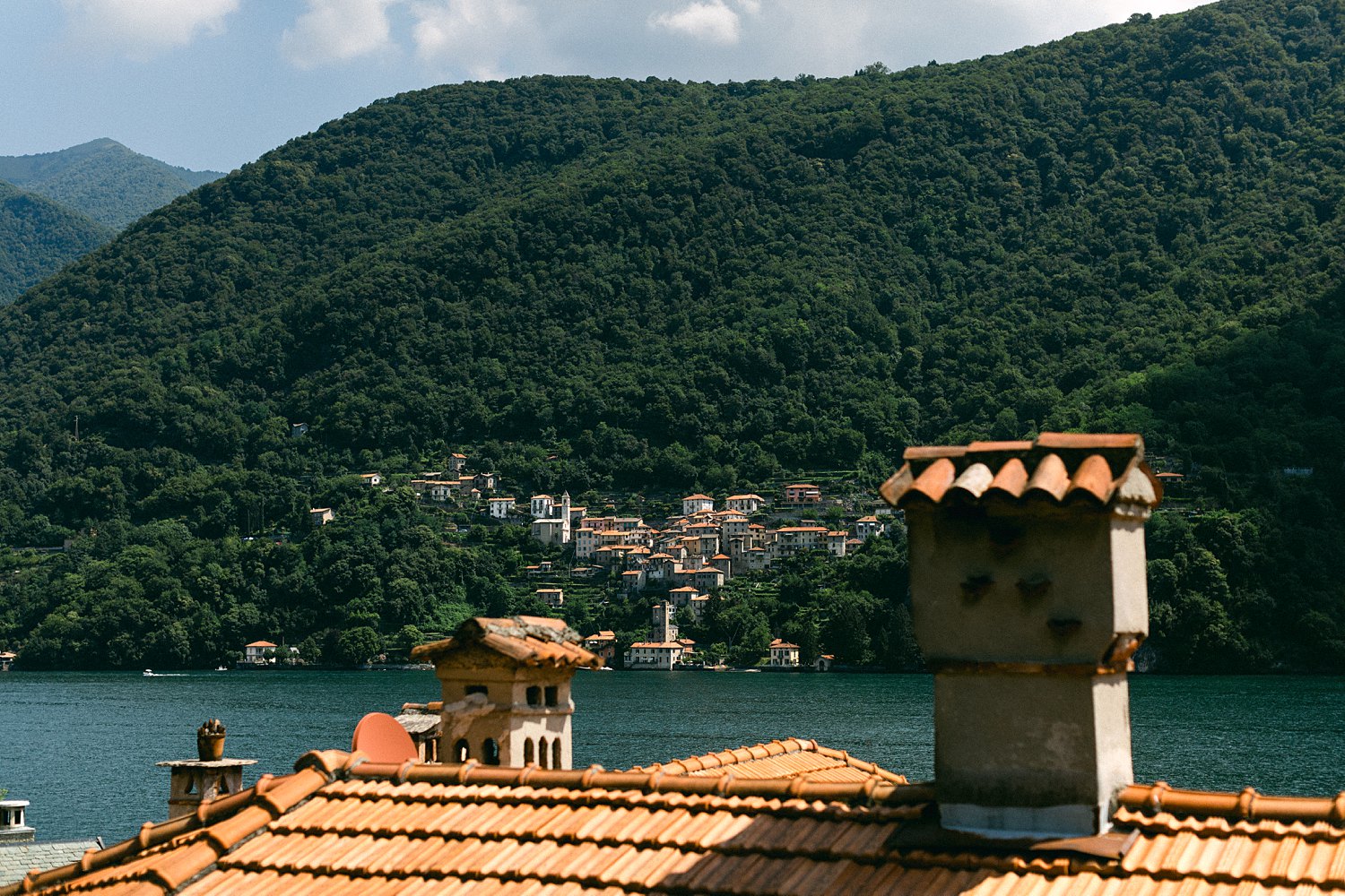 Lake Como Italy rooftop and village on mountains Italy