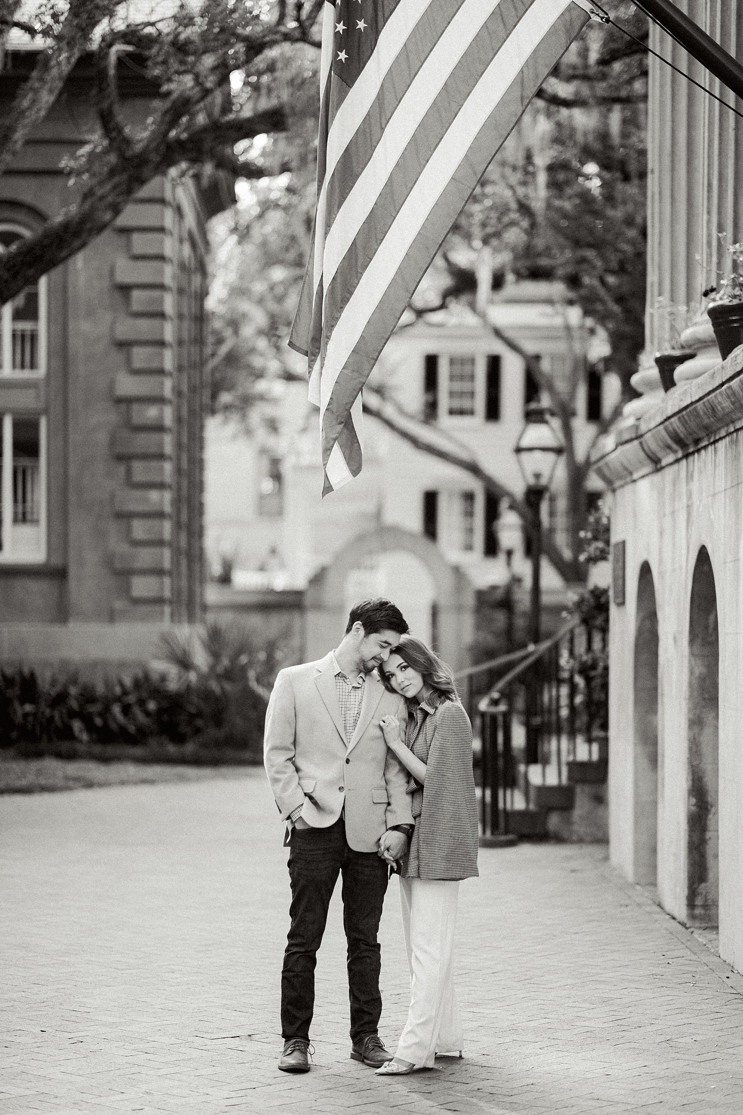 Couple Standing together under American flag