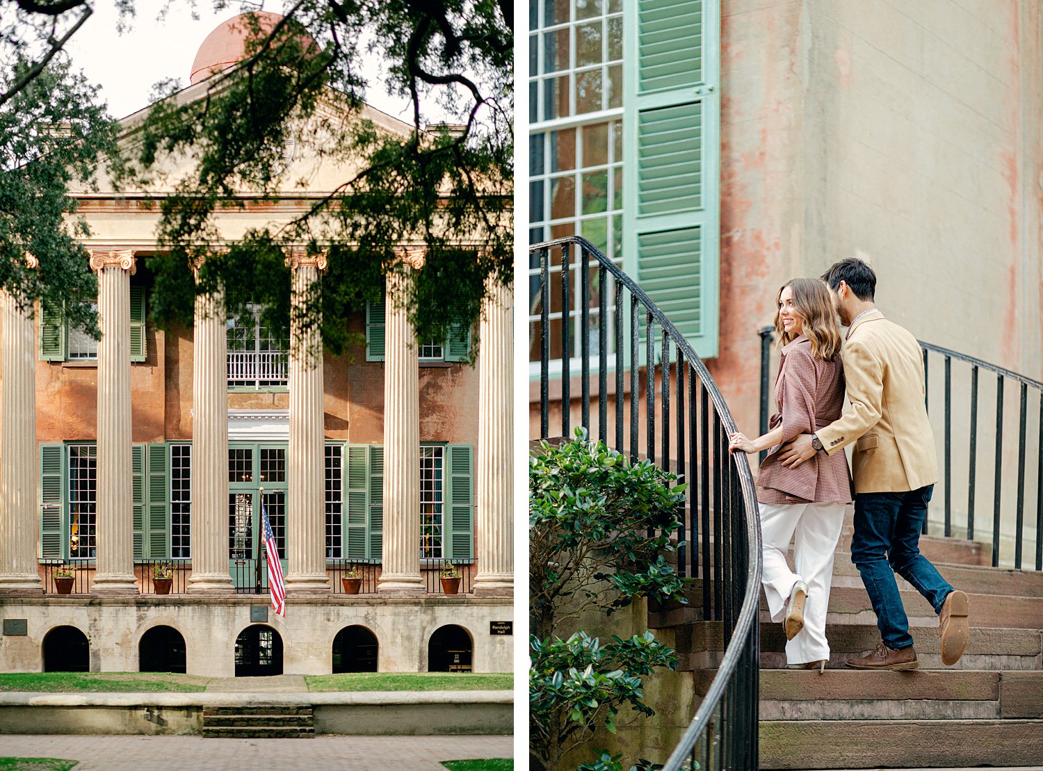 Couple walking up stairs at College of Charleston