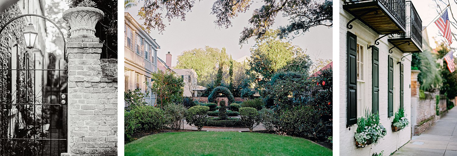 Green garden set off street sidewalk in Charleston